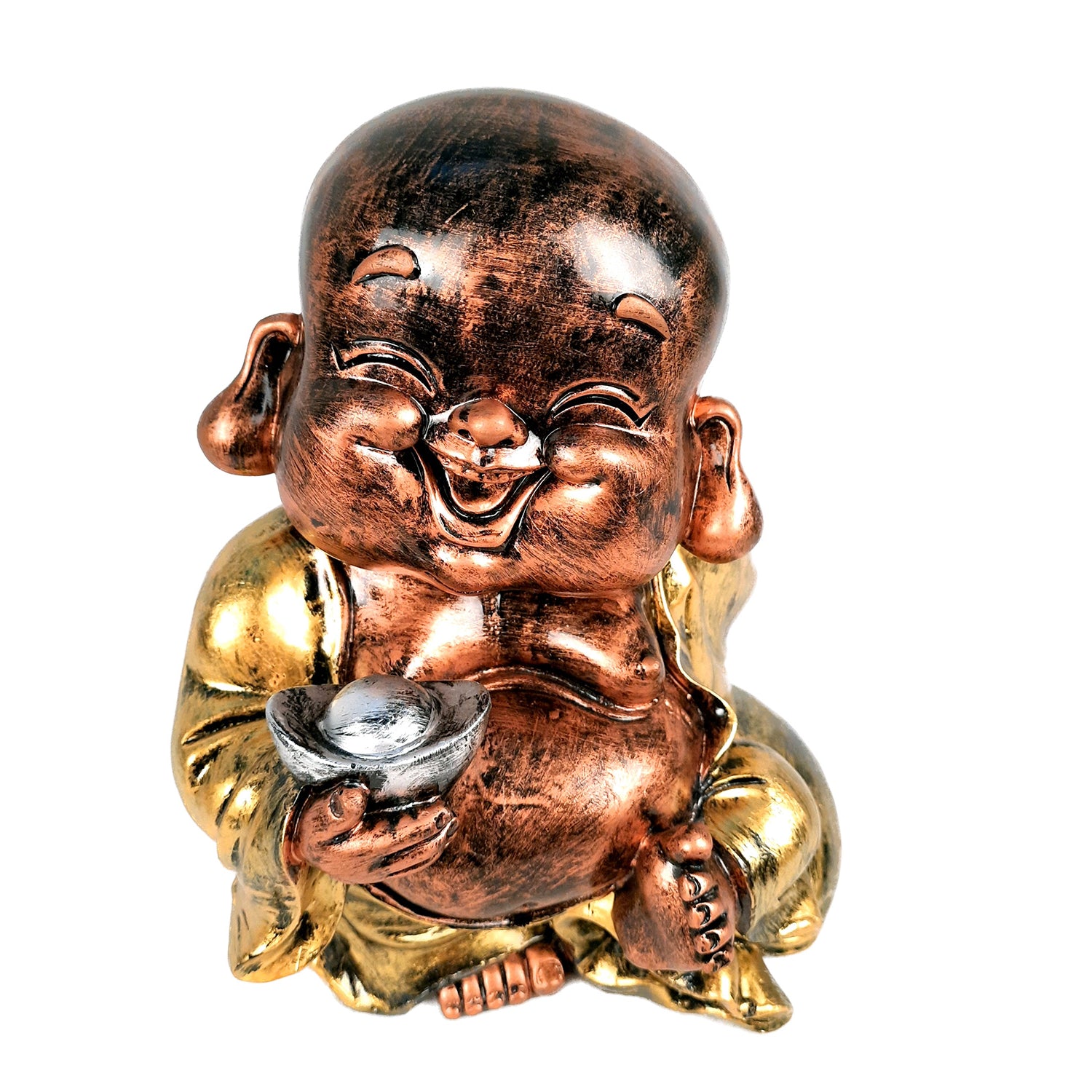 Laughing Buddha Showpiece | Baby Monk Statue - for Happiness, Positivity, Home Decor & Gift - 8 Inch - apkamart