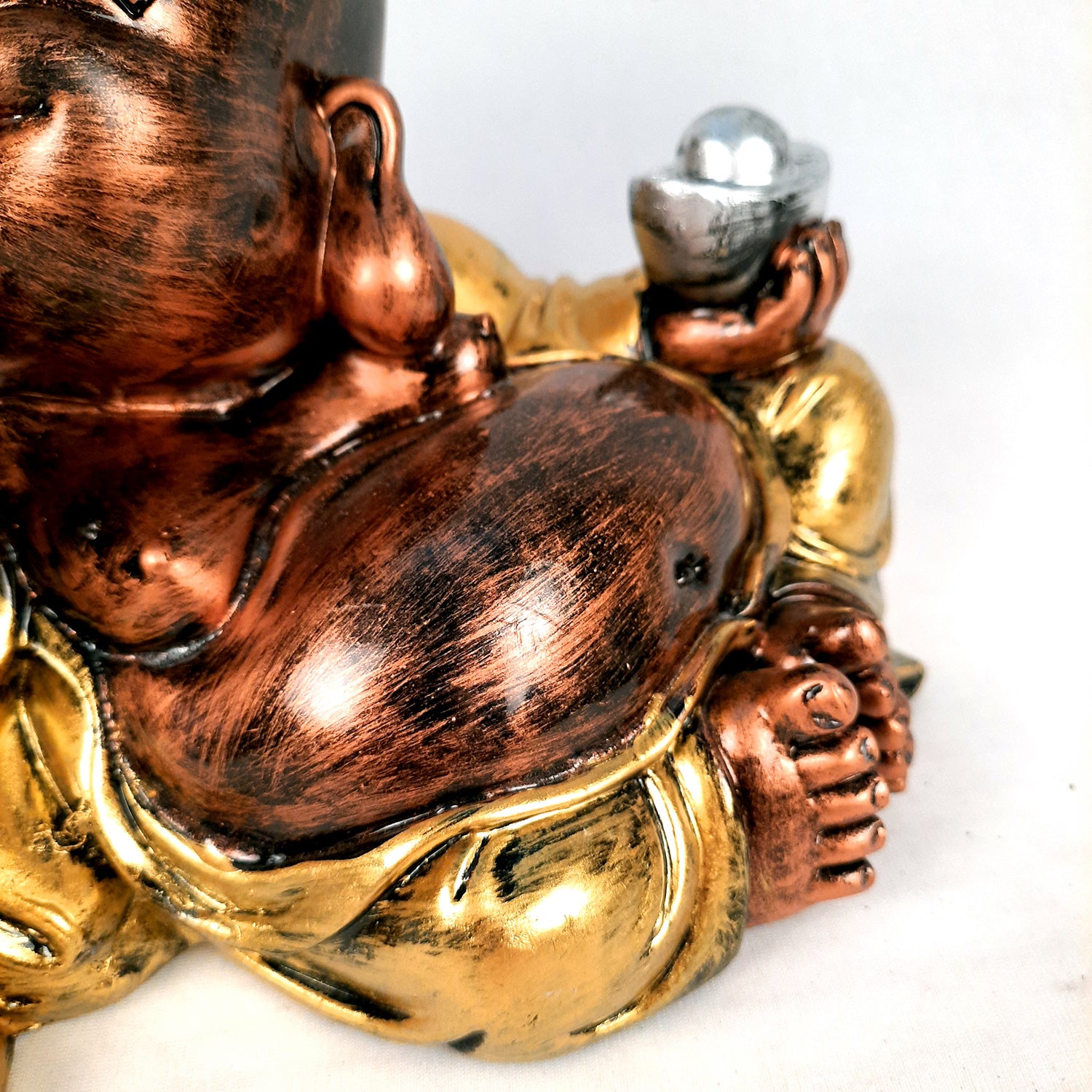 Laughing Buddha Statue Big with Rustic Look | Child Monk Showpiece with Money Bag for Wealth | For Good Luck, Home, Table & Office Décor & Gift - apkamart