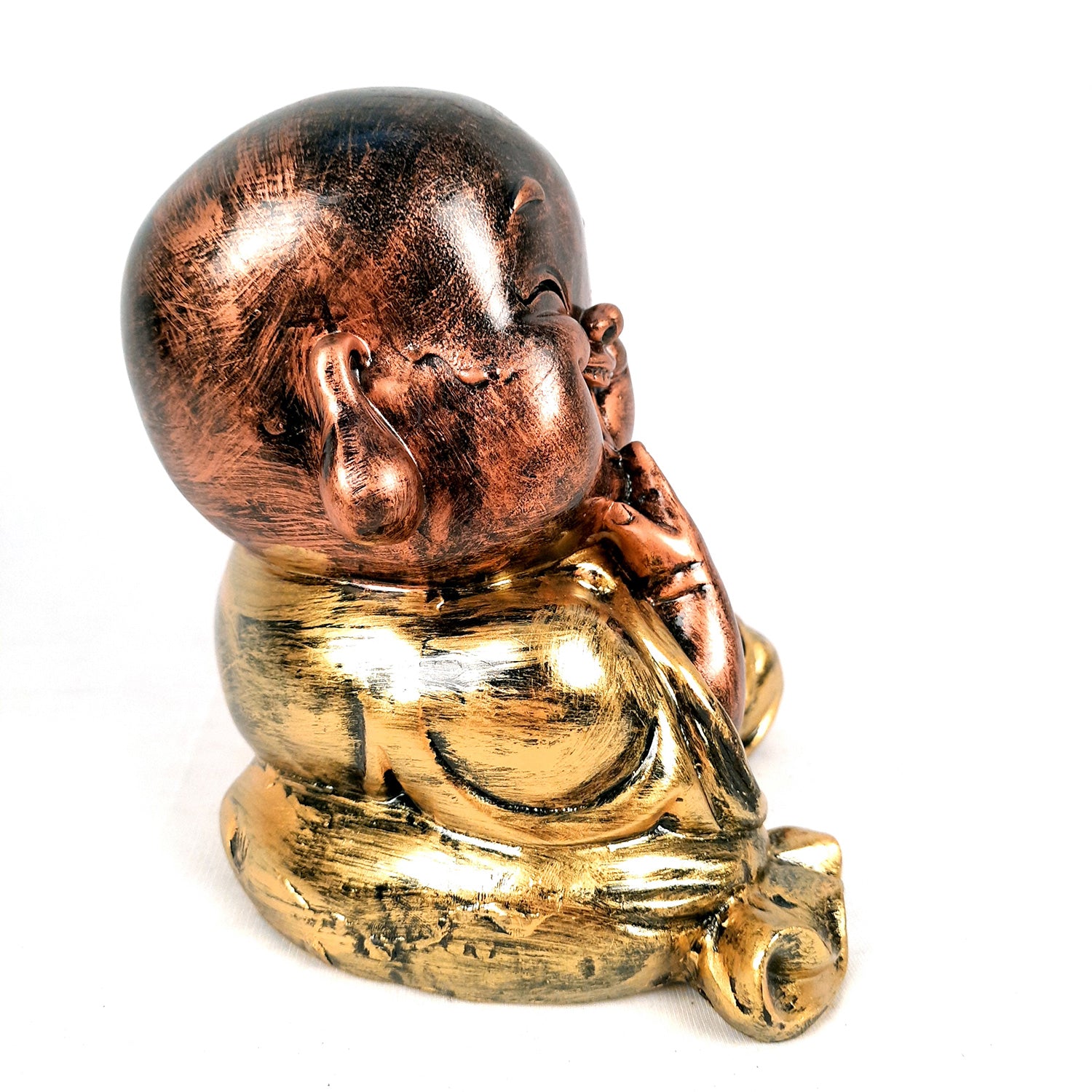 Laughing Buddha Statue Big with Rustic Look | Child Monk Showpiece with Money Bag for Wealth | For Good Luck, Home, Table & Office Décor & Gift - apkamart
