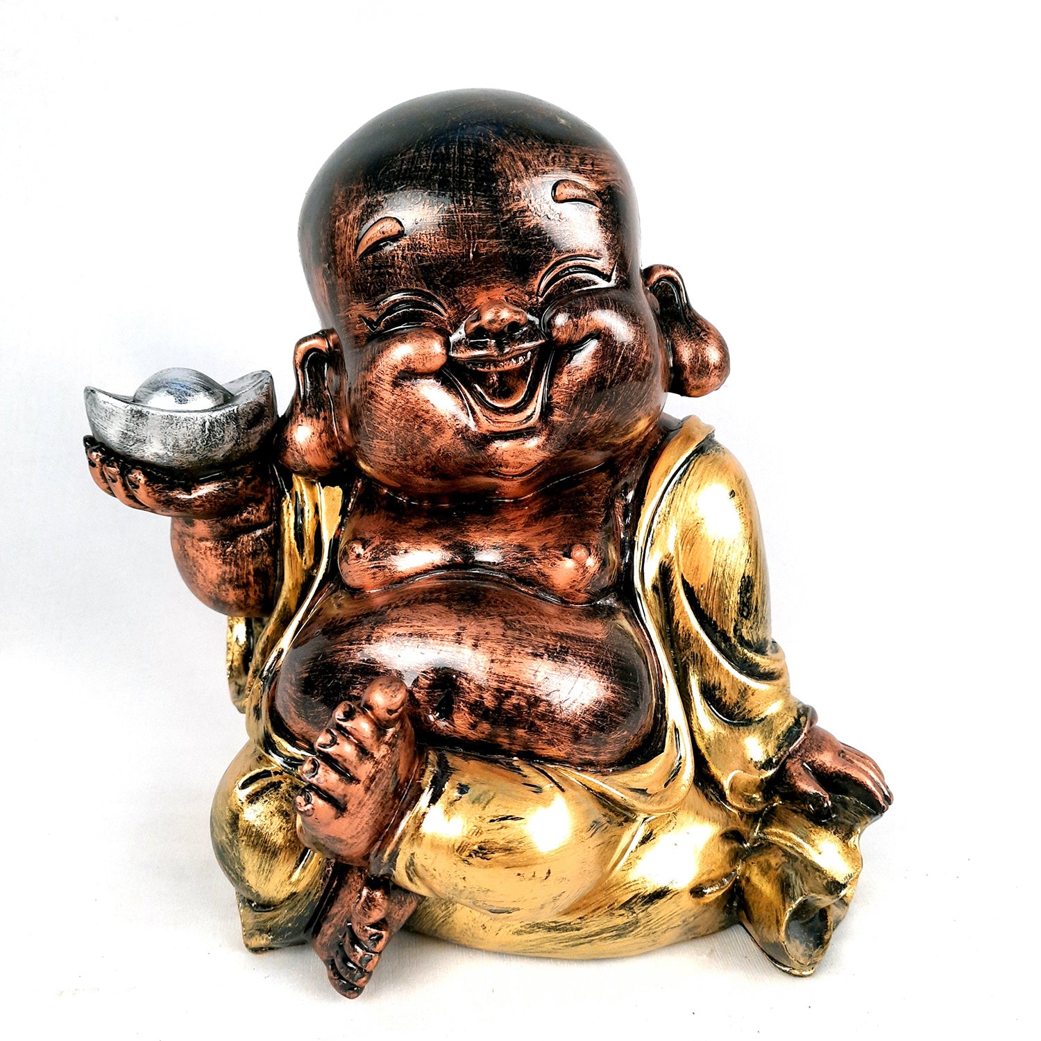 Laughing Buddha Showpiece For Good Luck | Baby Monk Statue - for Money, Happiness, Positivity, Home Decor & Gift - 8 Inch - apkamart