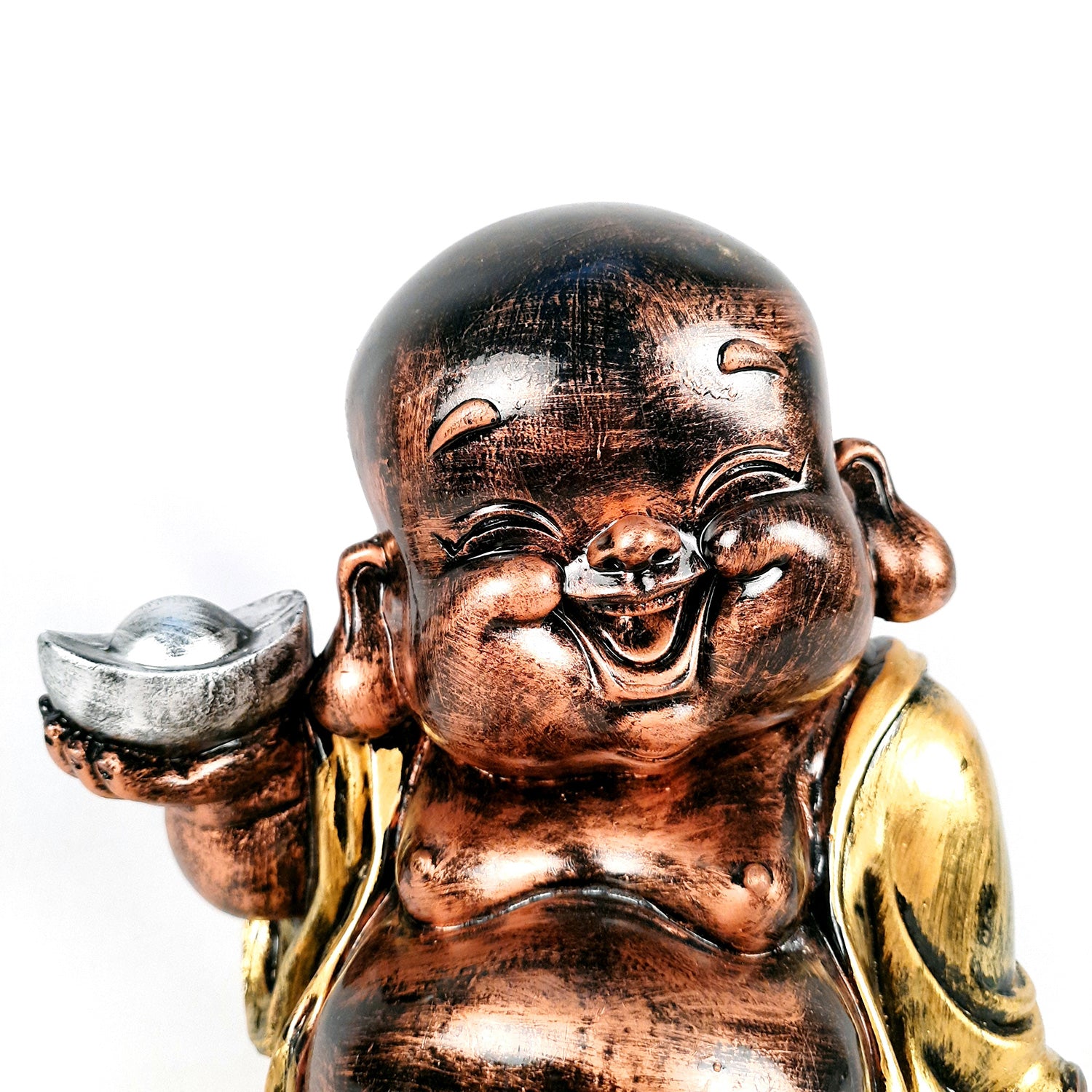Laughing Buddha Showpiece For Good Luck | Baby Monk Statue - for Money, Happiness, Positivity, Home Decor & Gift - 8 Inch - apkamart