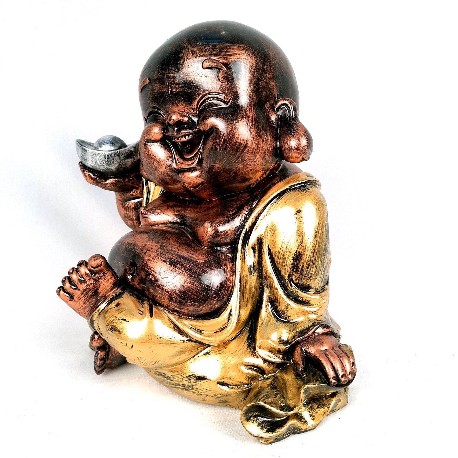 Laughing Buddha Showpiece For Good Luck | Baby Monk Statue - for Money, Happiness, Positivity, Home Decor & Gift - 8 Inch - apkamart