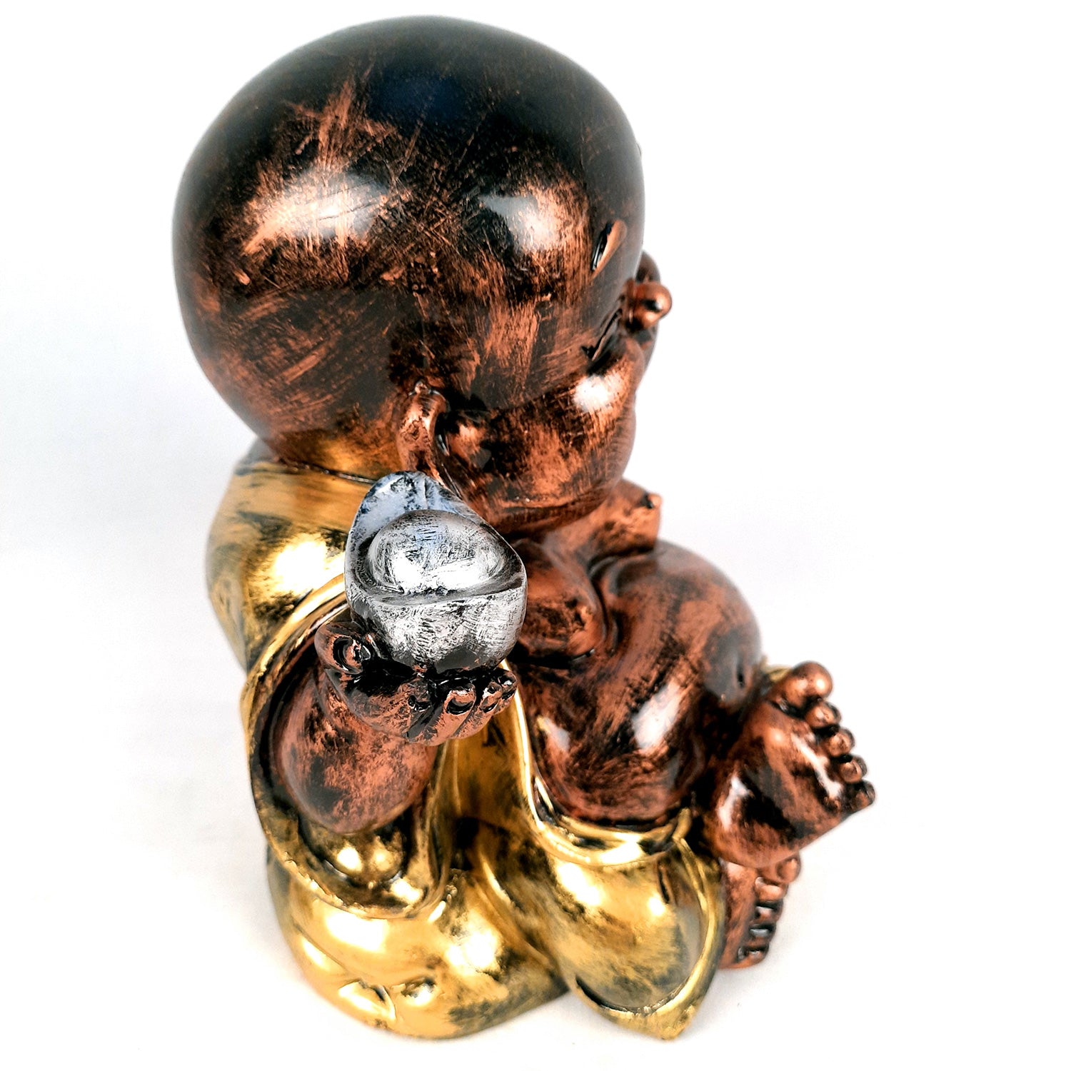 Laughing Buddha Showpiece For Good Luck | Baby Monk Statue - for Money, Happiness, Positivity, Home Decor & Gift - 8 Inch - apkamart