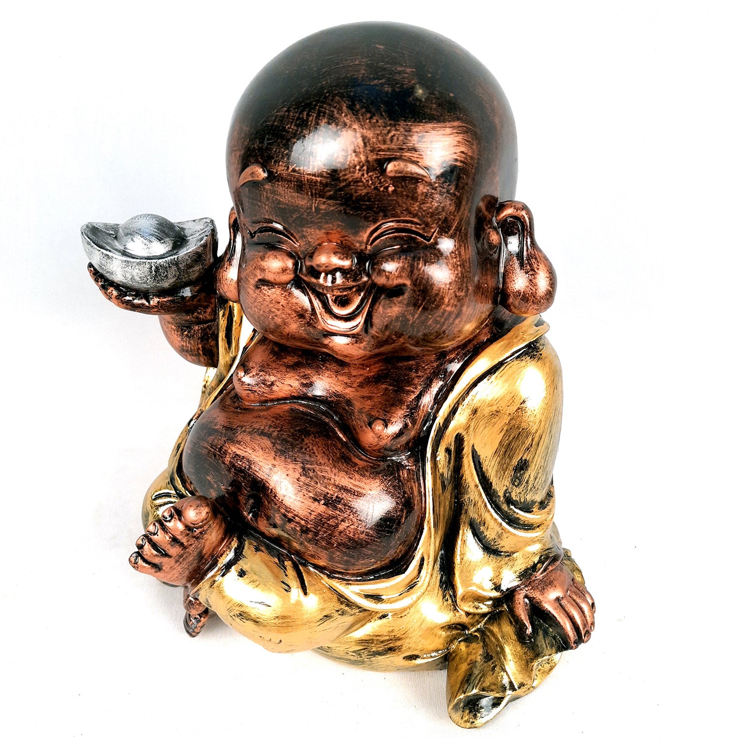 Laughing Buddha Showpiece For Good Luck | Baby Monk Statue - for Money, Happiness, Positivity, Home Decor & Gift - 8 Inch - apkamart