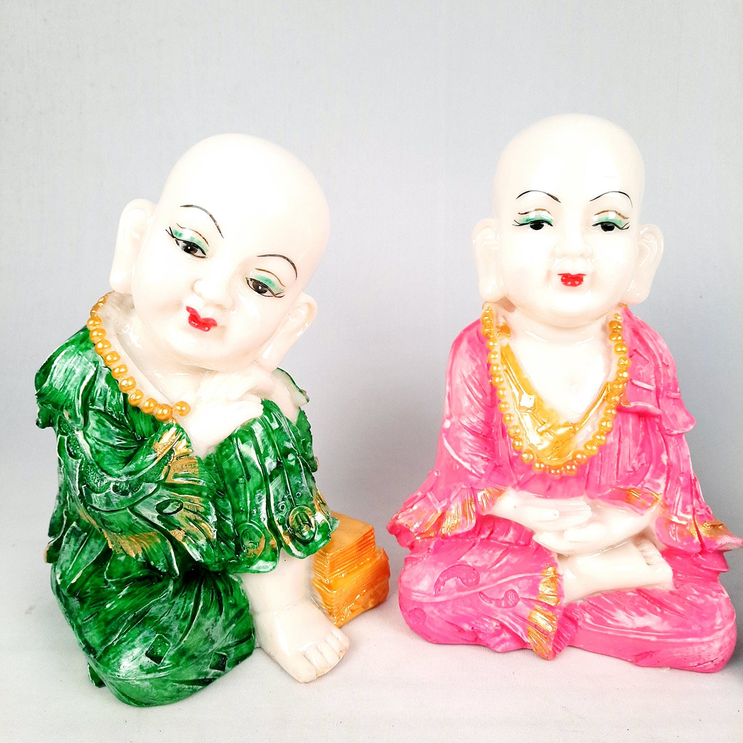 Baby Monk Showpiece Set | Feng Shui Decor - For Good Luck, Home, Table, Office Decor & Gift - 9 Inch (Pack of 3) - apkamart