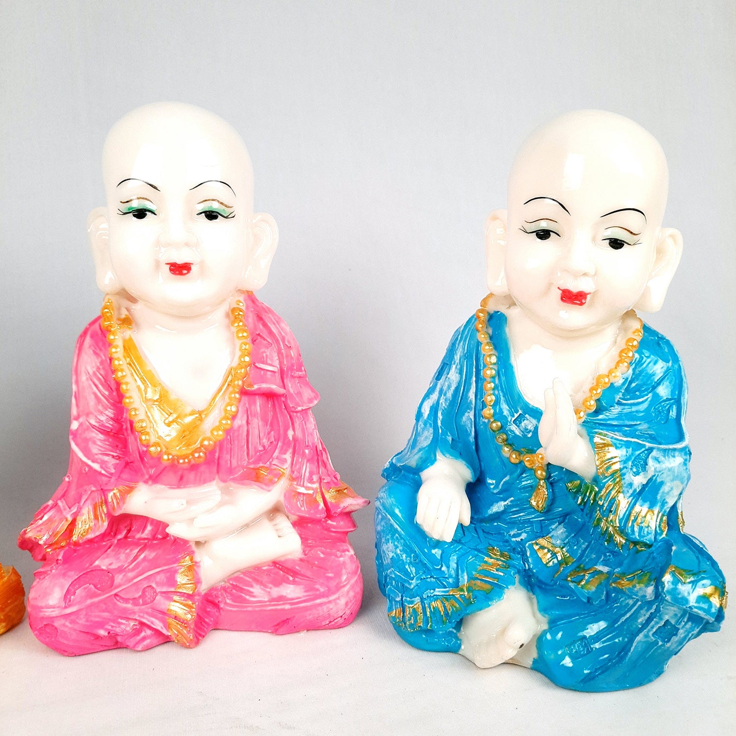 Baby Monk Showpiece Set | Baby Buddha Feng Shui Decor - For Good Luck, Home, Table, Office Decor & Gift - 9 Inch (Pack of 3)