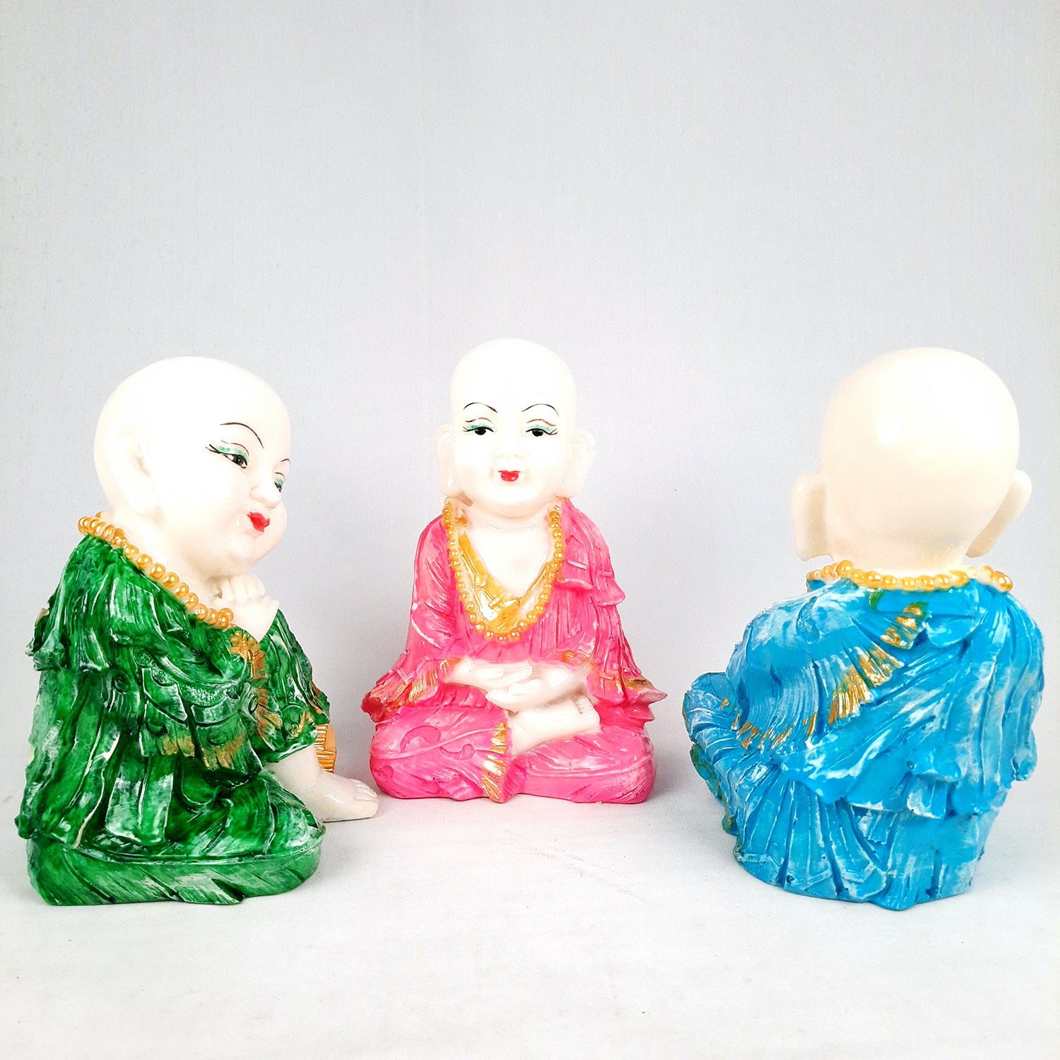 Baby Monk Showpiece Set | Feng Shui Decor - For Good Luck, Home, Table, Office Decor & Gift - 9 Inch (Pack of 3) - apkamart