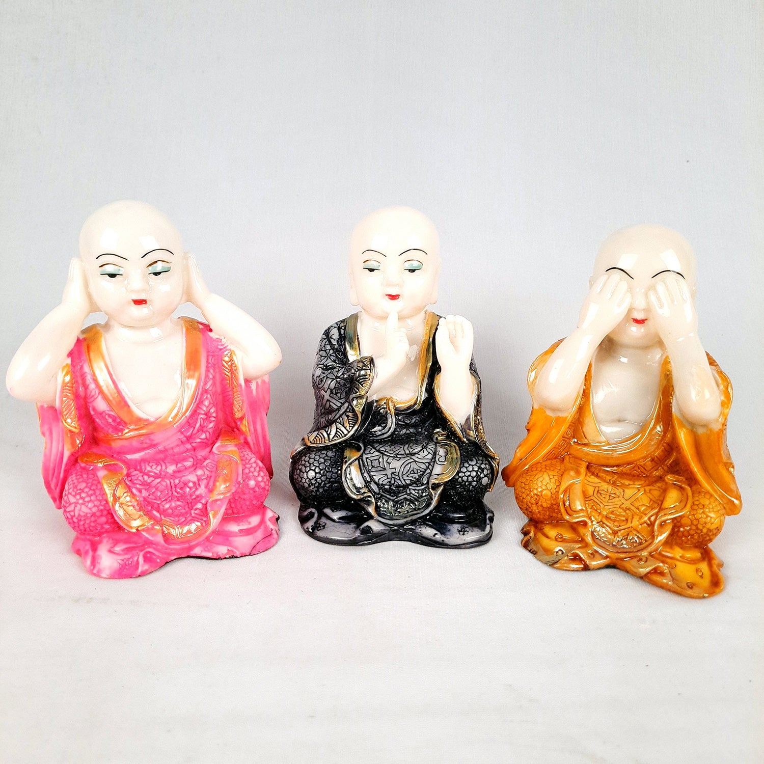 Baby Monk Showpiece - for Car Dashboard - 4 Inch (Set of 3)-apkamart