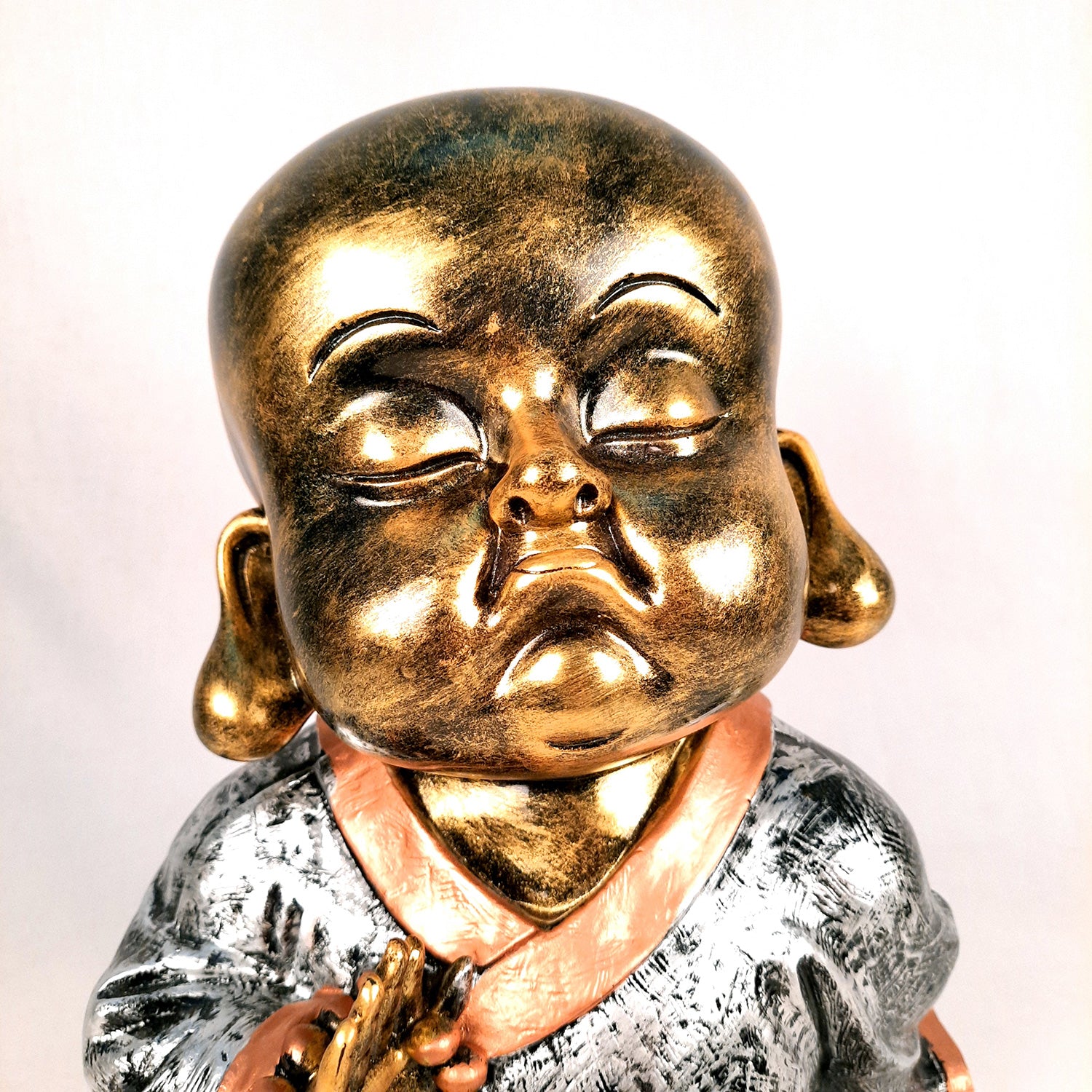 Laughing Buddha Statue Big with Rustic Look | Baby Monk Showpiece with Money Bag for Wealth | For Good Luck, Home, Table, Office Decor & Gift - 12 Inch - apkamart