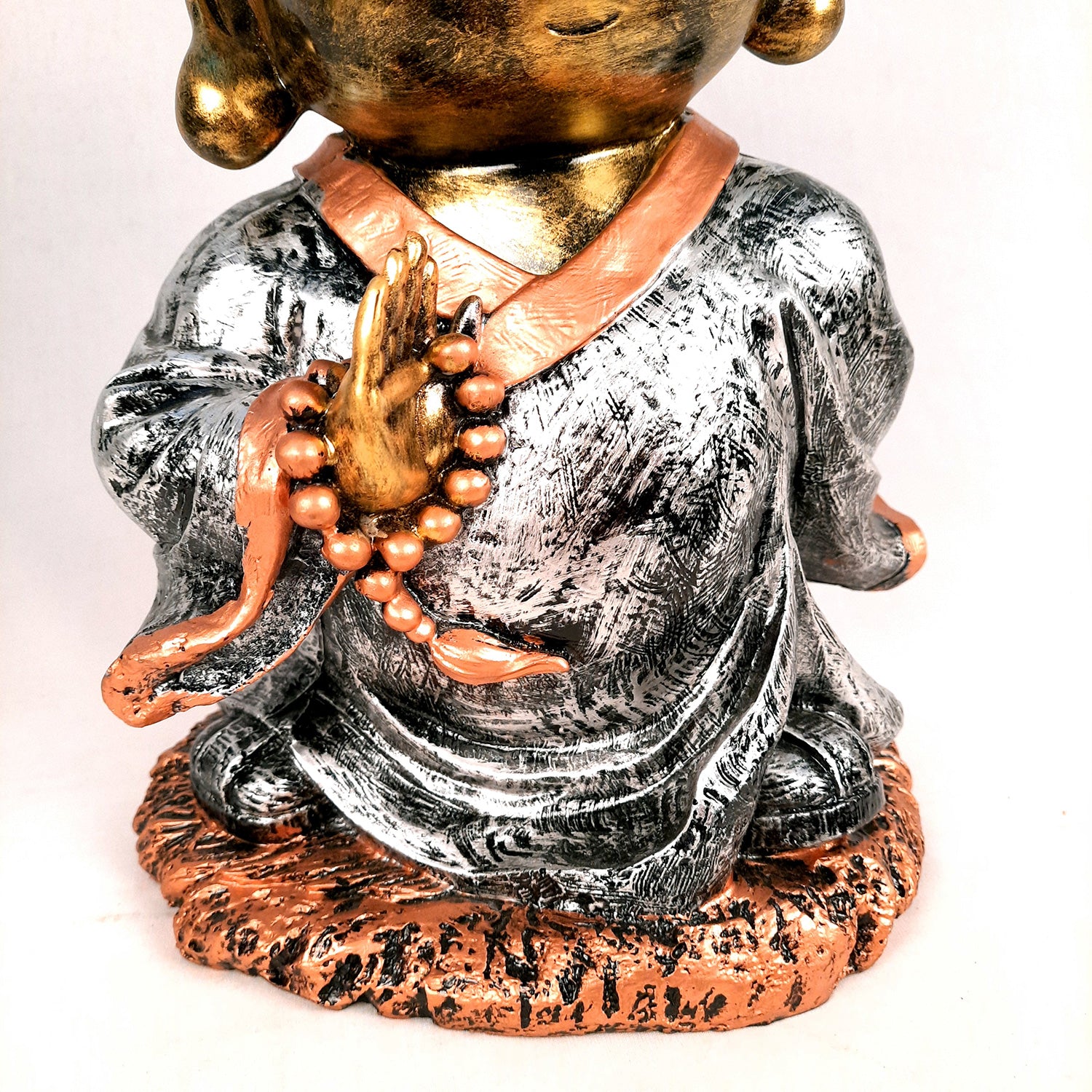 Laughing Buddha Statue Big with Rustic Look | Baby Monk Showpiece with Money Bag for Wealth | For Good Luck, Home, Table, Office Decor & Gift - 12 Inch - apkamart