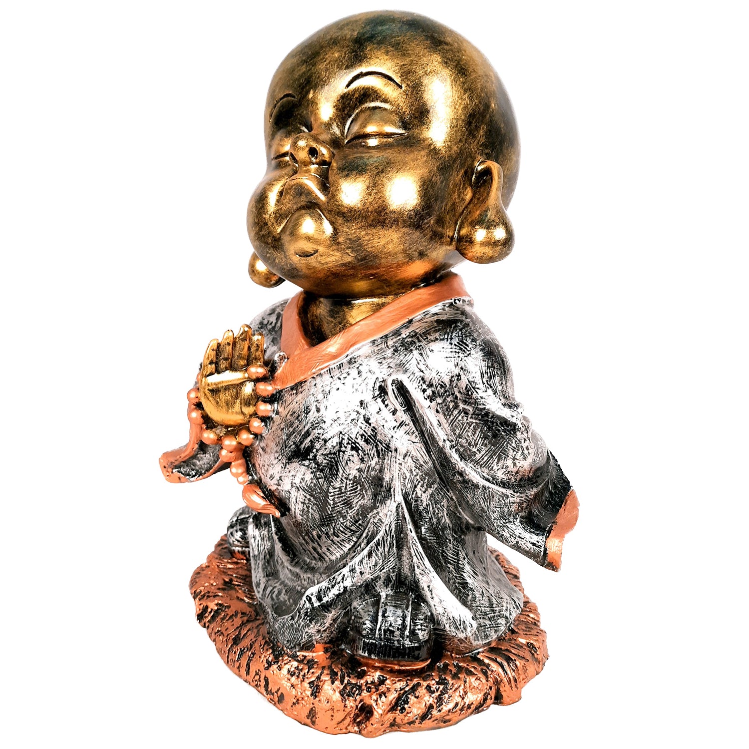 Laughing Buddha Statue Big with Rustic Look | Baby Monk Showpiece with Money Bag for Wealth | For Good Luck, Home, Table, Office Decor & Gift - 12 Inch - apkamart