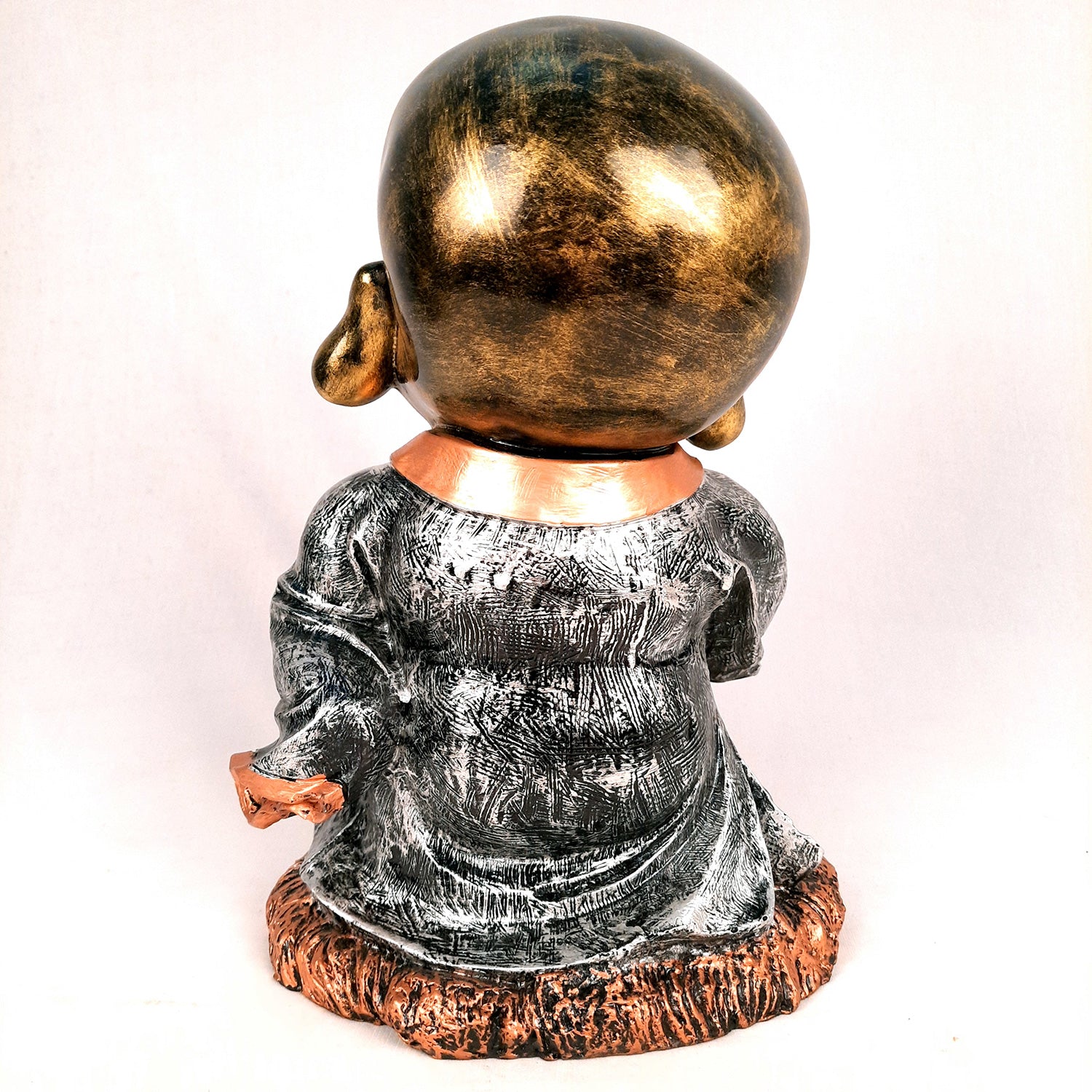 Laughing Buddha Statue Big with Rustic Look | Baby Monk Showpiece with Money Bag for Wealth | For Good Luck, Home, Table, Office Decor & Gift - 12 Inch - apkamart
