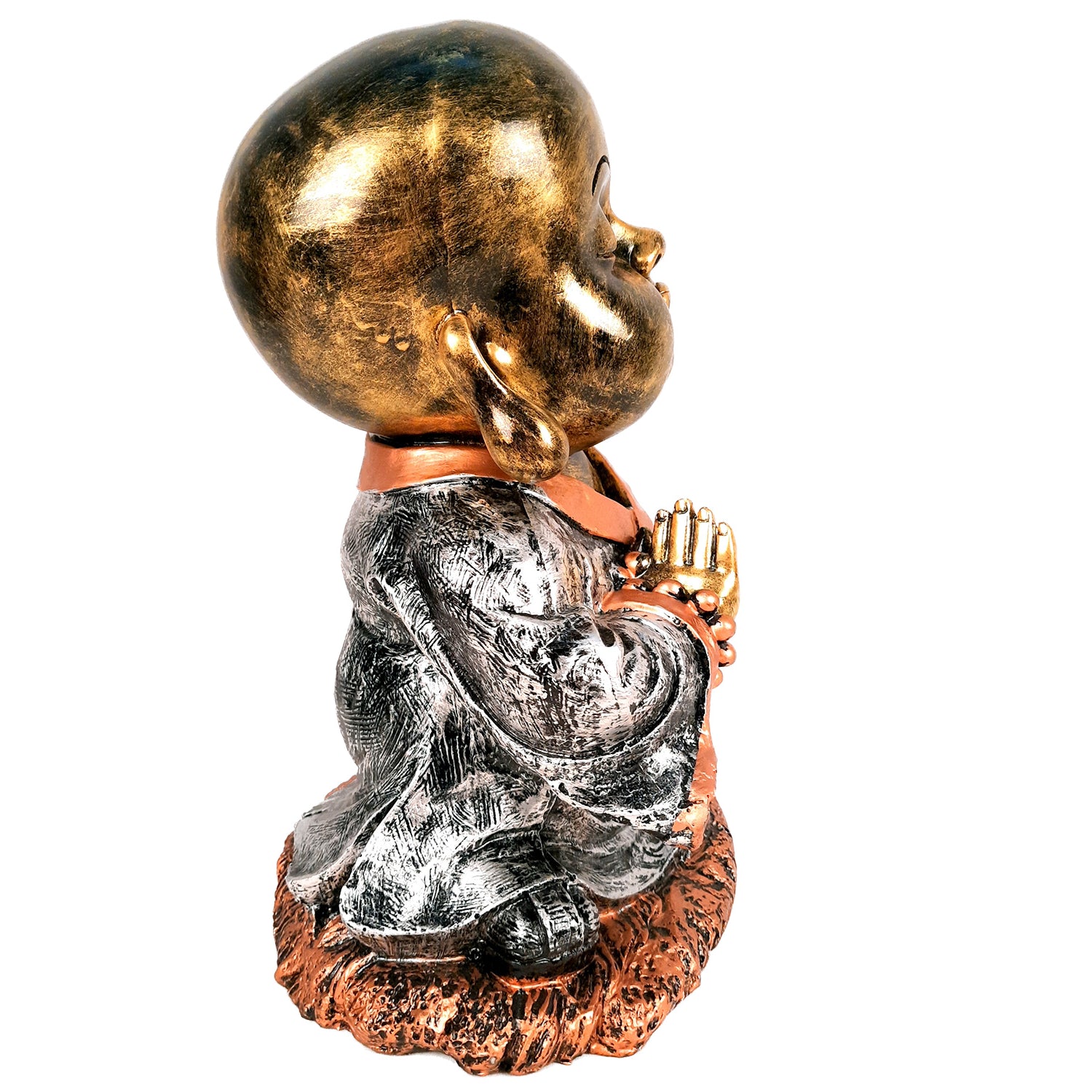 Laughing Buddha Statue Big with Rustic Look | Baby Monk Showpiece with Money Bag for Wealth | For Good Luck, Home, Table, Office Decor & Gift - 12 Inch - apkamart