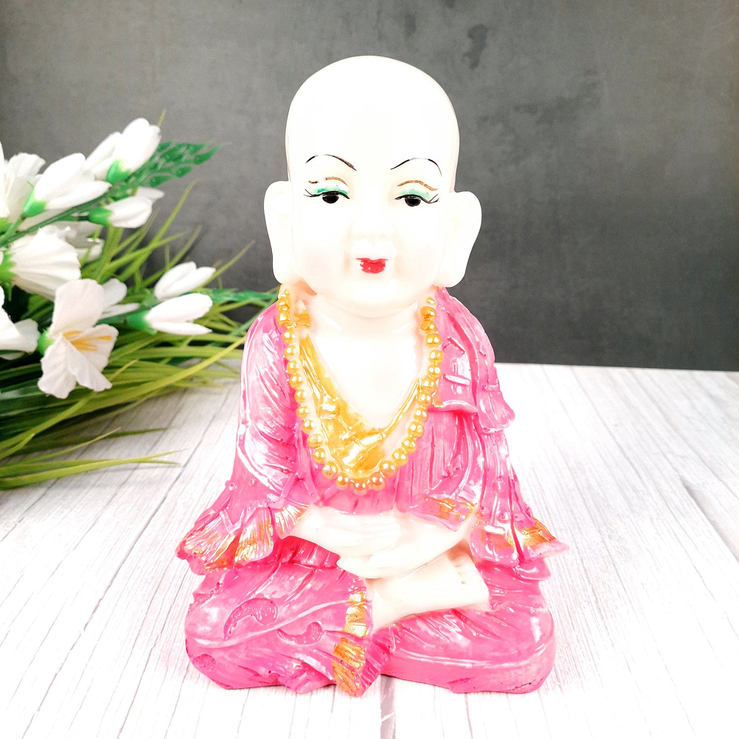 Baby Monk Showpiece Set | Baby Buddha Feng Shui Decor - For Good Luck, Home, Table, Office Decor & Gift - 9 Inch (Pack of 3)