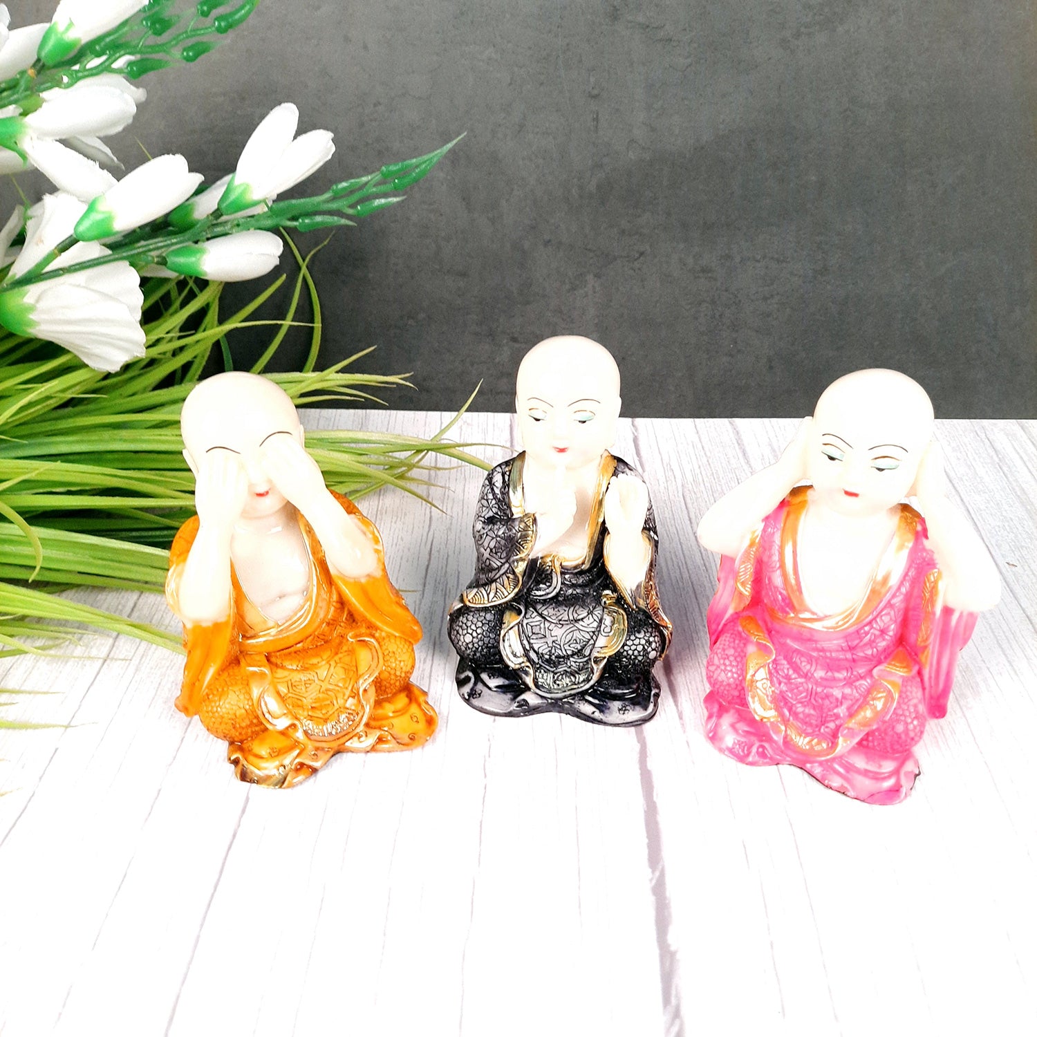 Baby Monk Showpiece - for Car Dashboard - 4 Inch (Set of 3)-apkamart