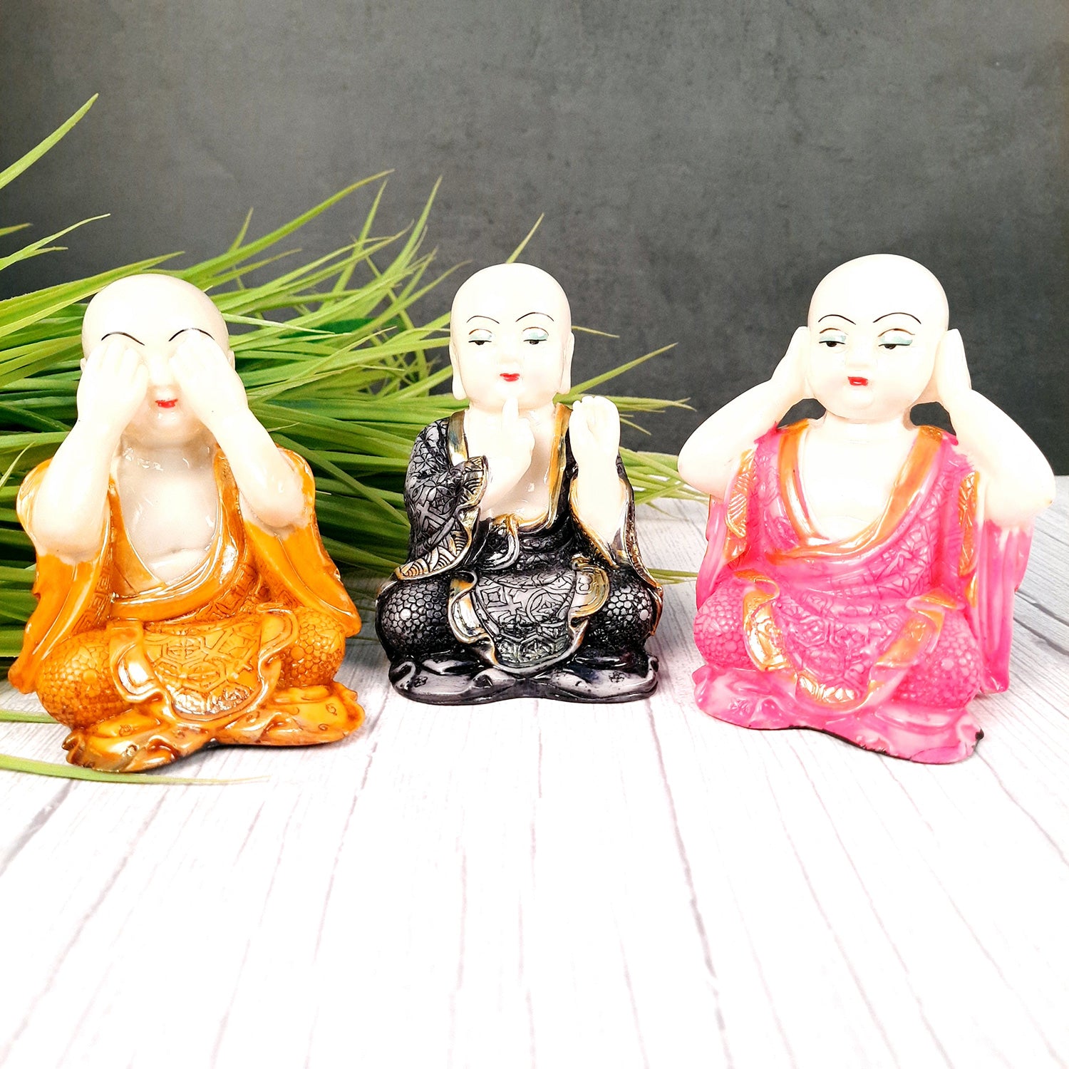Baby Monk Showpiece - for Car Dashboard - 4 Inch (Set of 3)-apkamart