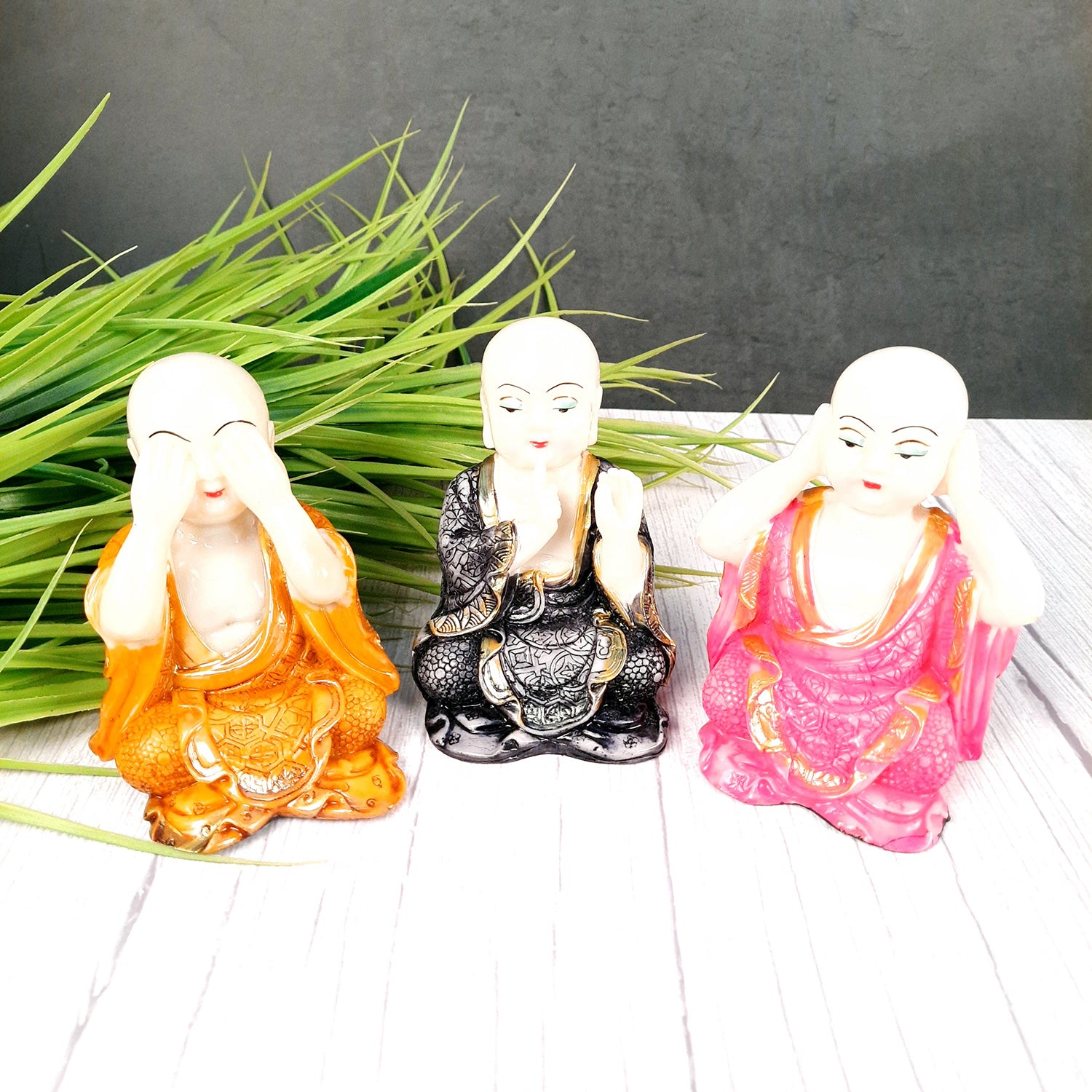 Baby Monk Showpiece - for Car Dashboard - 4 Inch (Set of 3)-apkamart