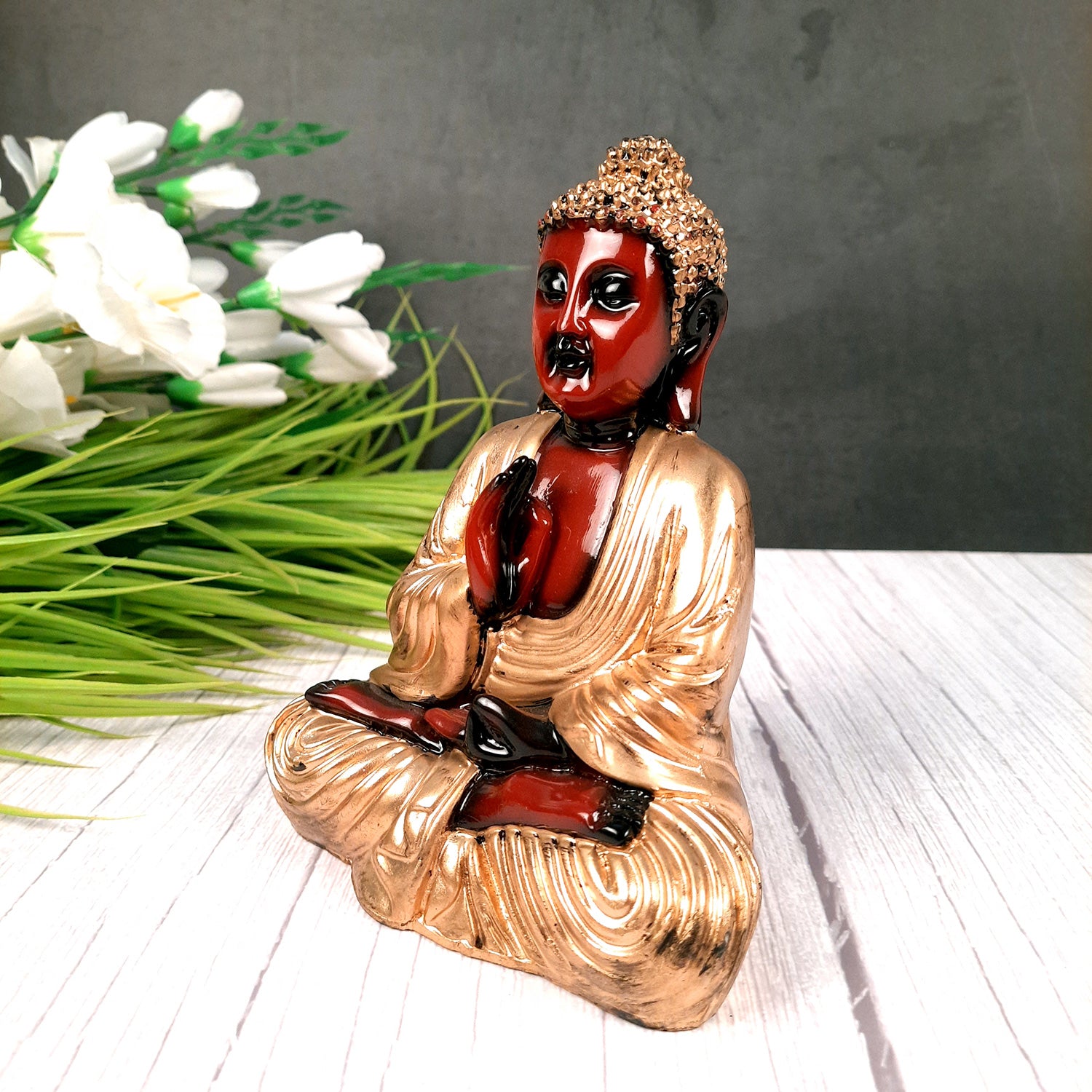 Buddha Statue with Rustic Look | Lord Gautam Buddha Showpiece in blessing Pose - For Living room, Home, Table, Office Decor & Gift - 7 Inch - apkamart