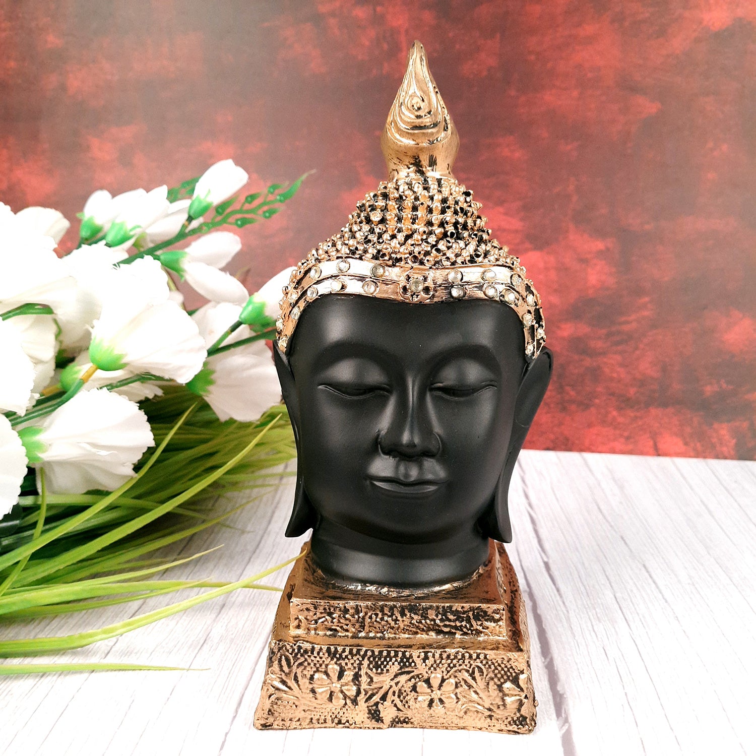 Buddha Statue | Lord Gautam Buddha Head Idol Showpiece - For Living room, Home, Table, Shelf, Office & Garden Decor & Gift - 11 Inch