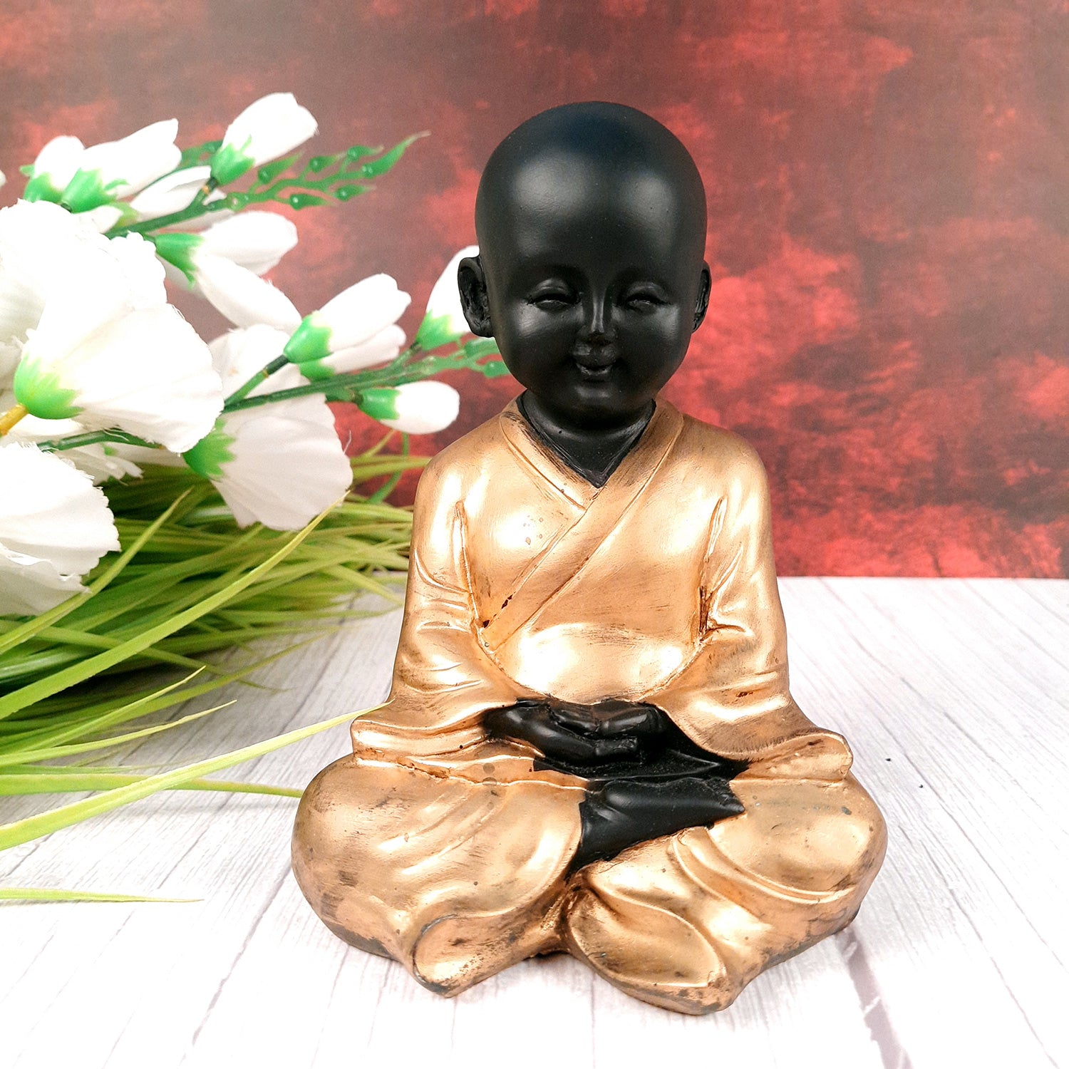 Baby Monk Showpiece with Rustic Look | Feng Shui Decor - For Good Luck, Home, Table, Office Decor & Gift - 7 Inch - apkamart