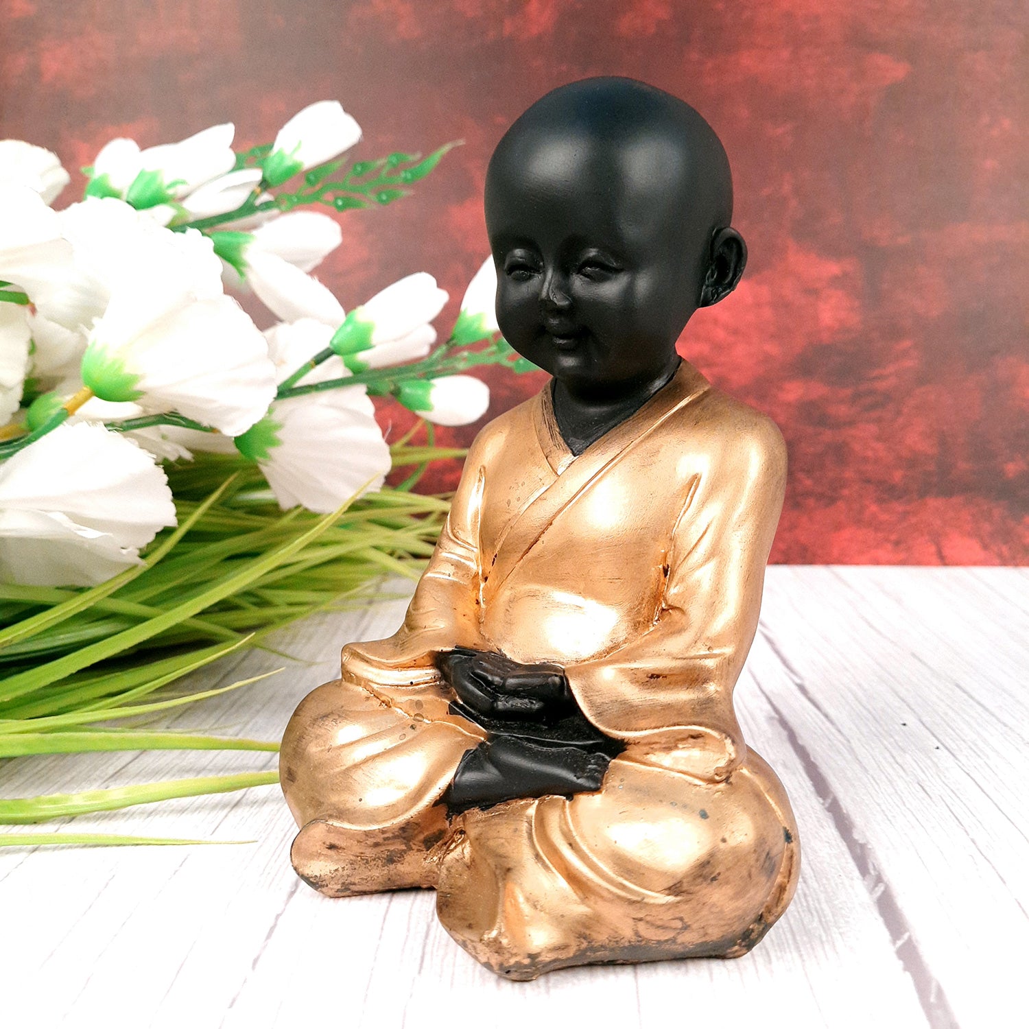 Baby Monk Showpiece with Rustic Look | Feng Shui Decor - For Good Luck, Home, Table, Office Decor & Gift - 7 Inch - apkamart