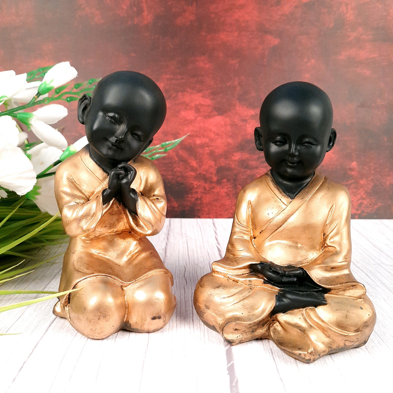 Baby Monk Showpiece | Feng Shui Decor - For Good Luck, Home, Table, Office Decor & Gift - 7 inch (Set of 2)- Apkamart