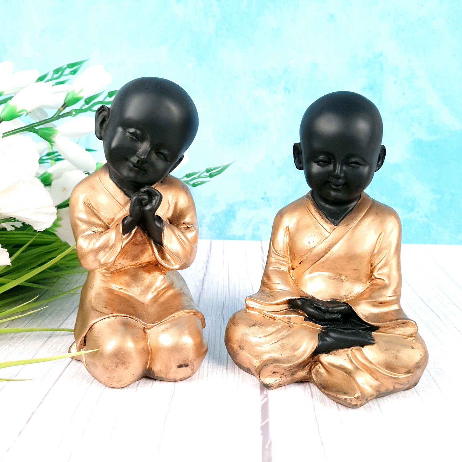 Baby Monk Showpiece | Feng Shui Decor - For Good Luck, Home, Table, Office Decor & Gift - 7 inch (Set of 2)- Apkamart