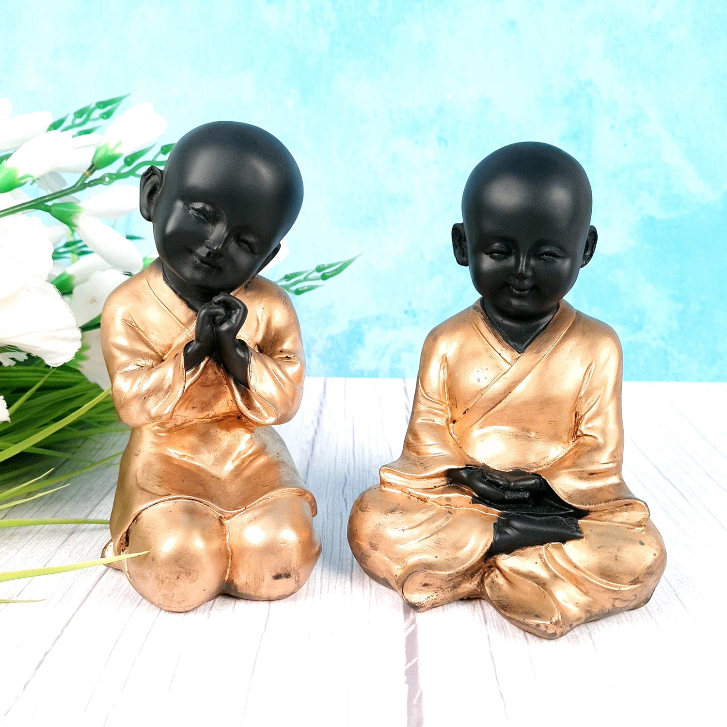 Baby Monk Showpiece | Feng Shui Decor - For Good Luck, Home, Table, Office Decor & Gift - 7 inch (Set of 2)- Apkamart