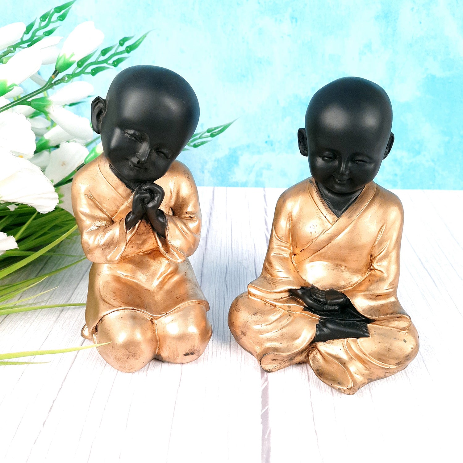 Baby Monk Showpiece | Feng Shui Decor - For Good Luck, Home, Table, Office Decor & Gift - 7 inch (Set of 2)- Apkamart