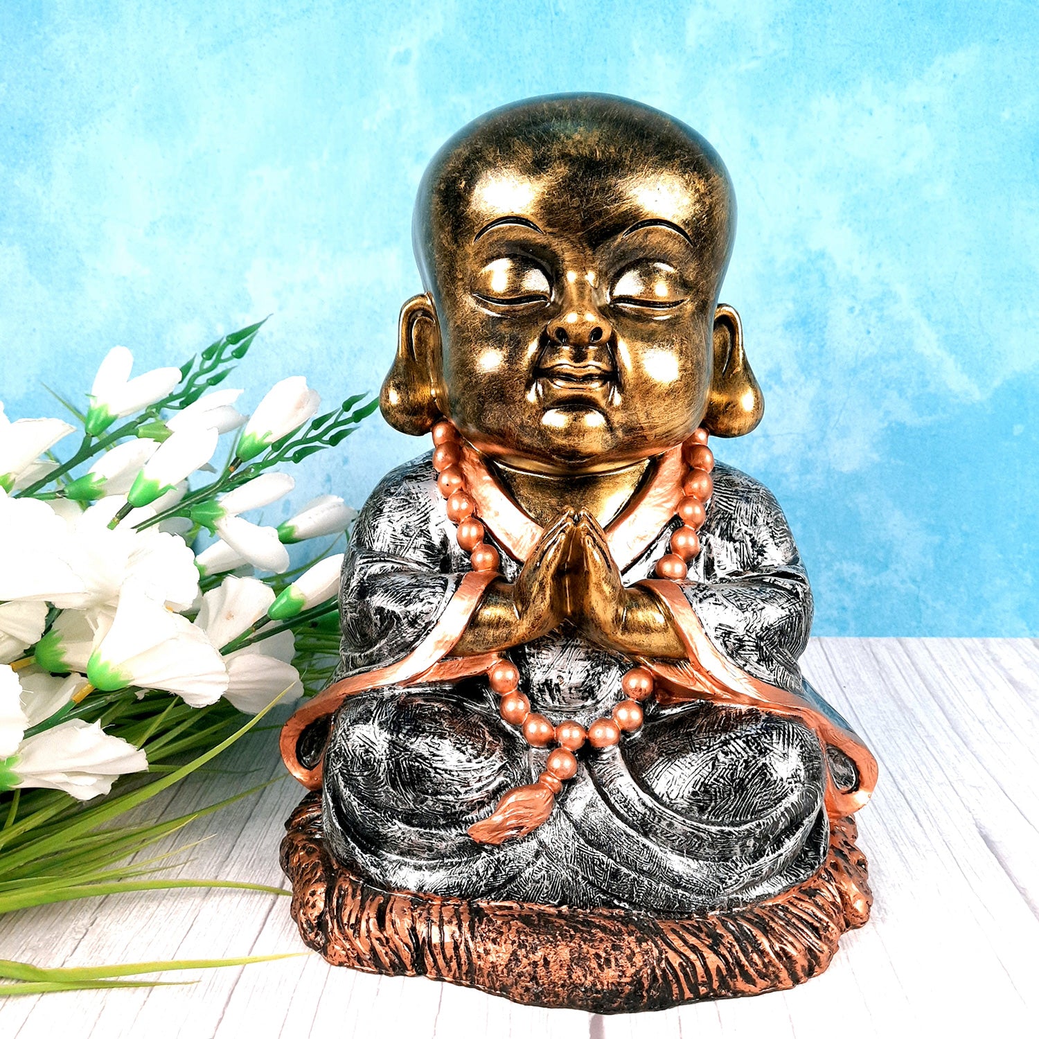 Baby Monk Showpiece with Rustic Look | Feng Shui Decor - For Good Luck, Home, Table, Office Decor & Gift -10 Inch - apkamart