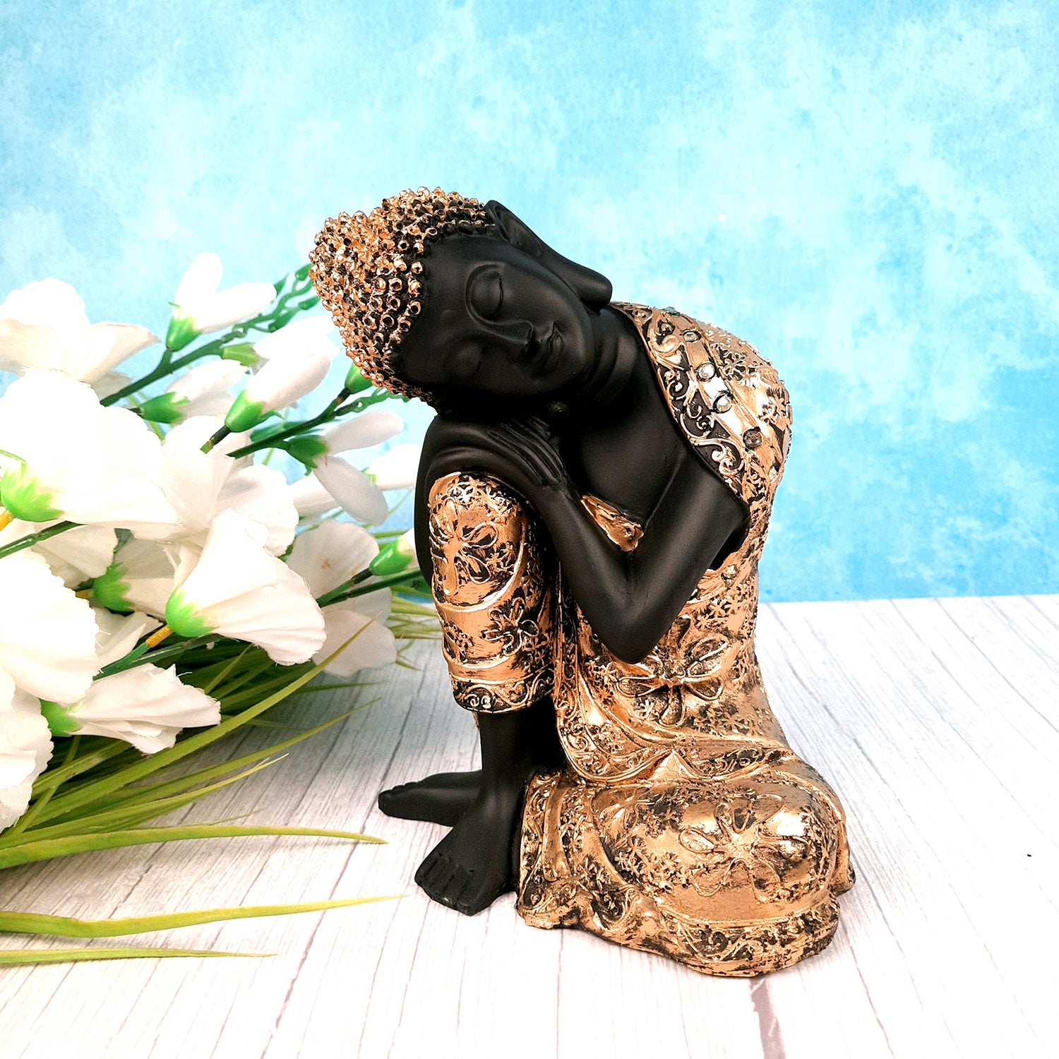 Buddha Statue with Rustic Look | Lord Gautam Buddha Showpiece in Relaxing Pose - For Living room, Home, Table, Office Decor & Gift- 9 Inch - apkamart