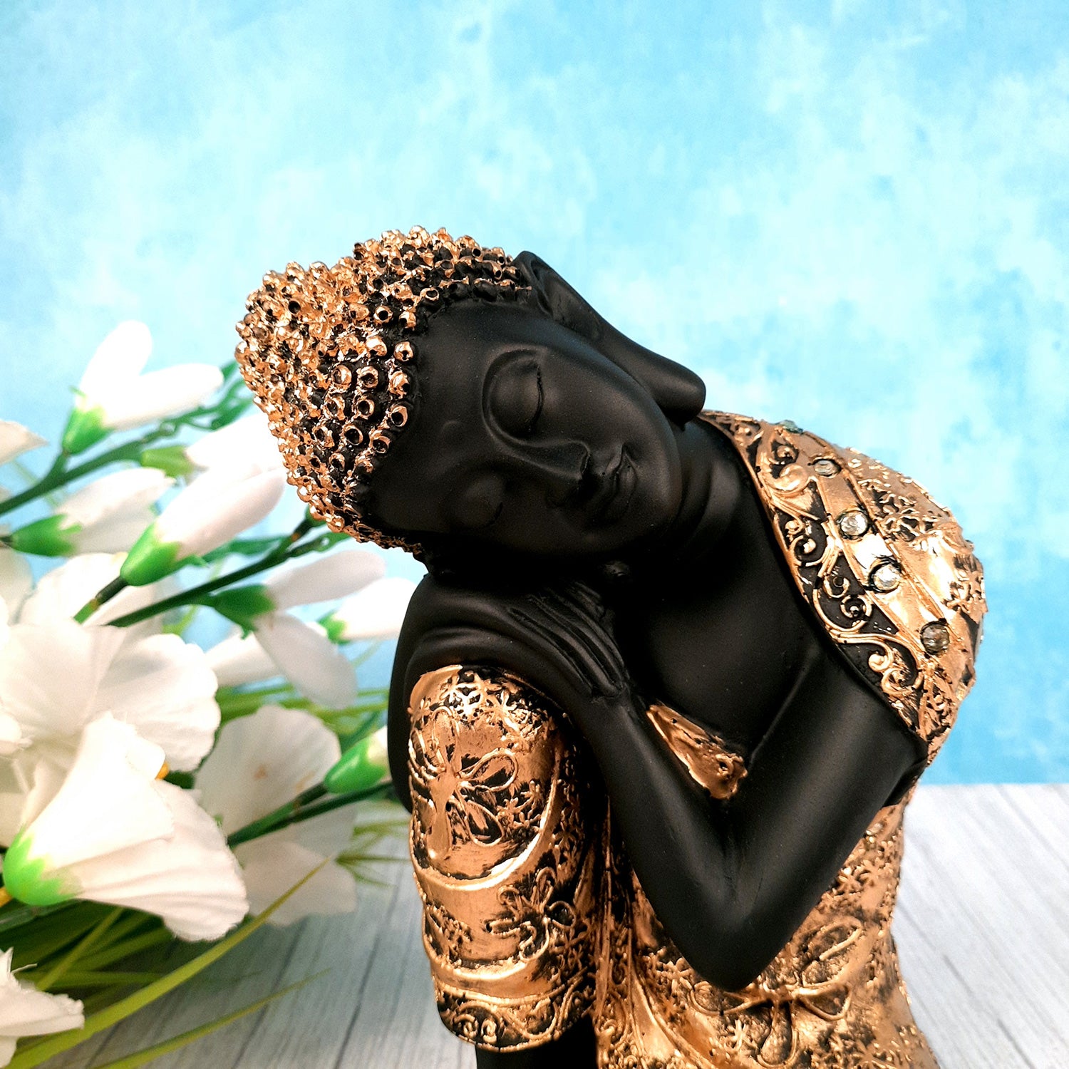 Buddha Statue with Rustic Look | Lord Gautam Buddha Showpiece in Relaxing Pose - For Living room, Home, Table, Office Decor & Gift- 9 Inch - apkamart