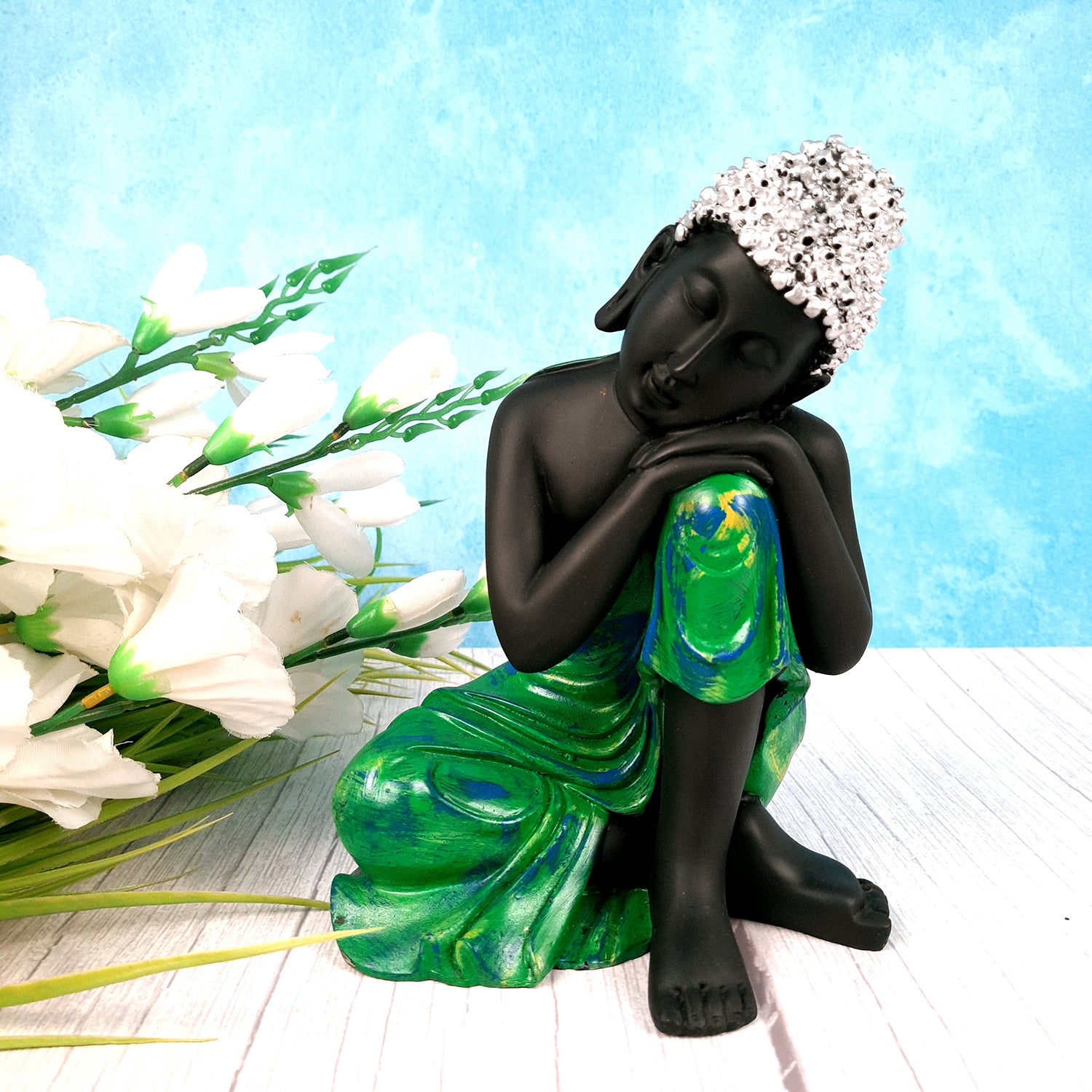 Buddha Statue with Rustic Look | Lord Gautam Buddha Showpiece in Relaxing Pose - For Living room, Home, Table, Office Decor & Gift - 8 Inch - apkamart