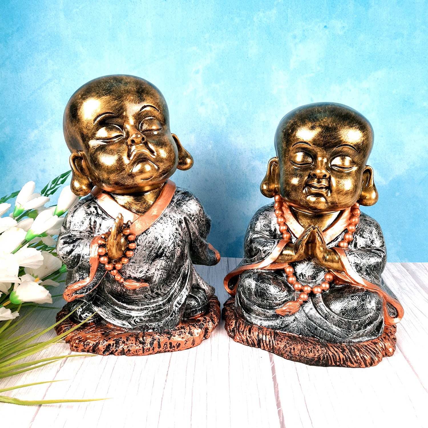 Baby Monk Showpiece | Golden Baby Monk for Home & Office Decor - 13 inch-apkamart