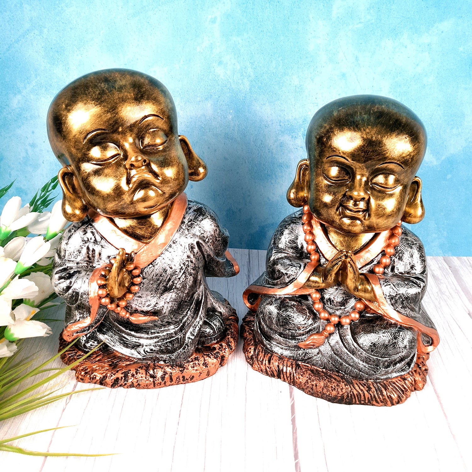 Baby Monk Showpiece | Golden Baby Monk for Home & Office Decor - 13 inch-apkamart