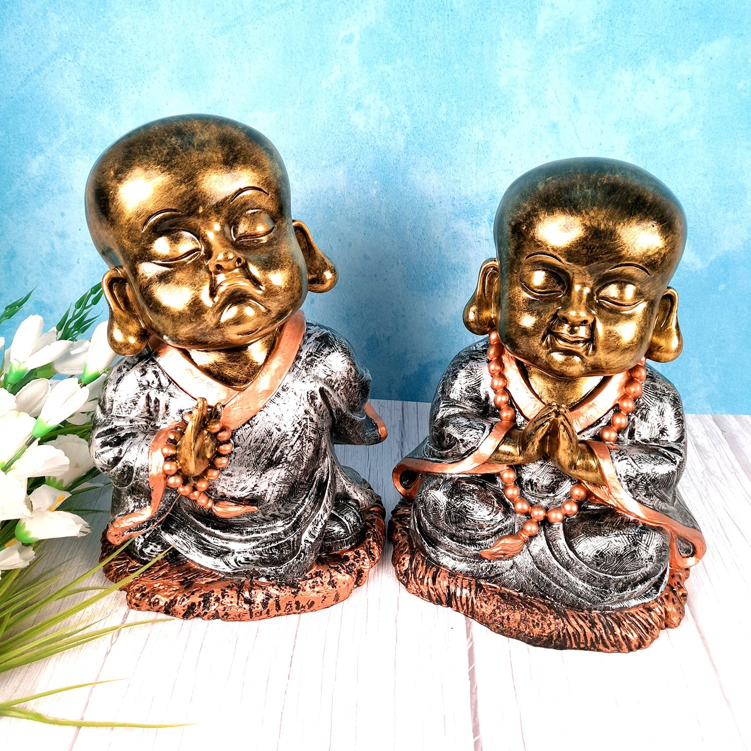 Baby Monk Showpiece | Golden Baby Monk for Home & Office Decor - 13 inch-apkamart