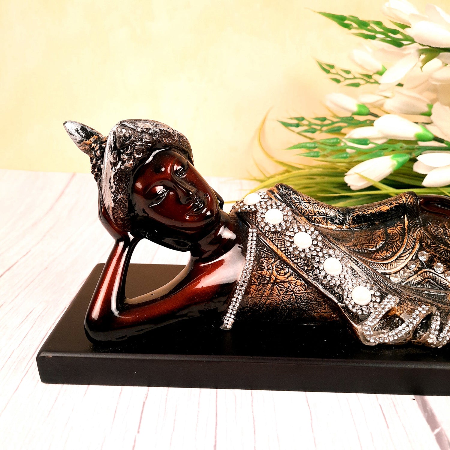 Buddha Statue with Rustic Look | Lord Gautam Buddha Showpiece in Sleeping Pose - For Living room, Home, Table, Office Decor & Gift- 14 Inch - apkamart