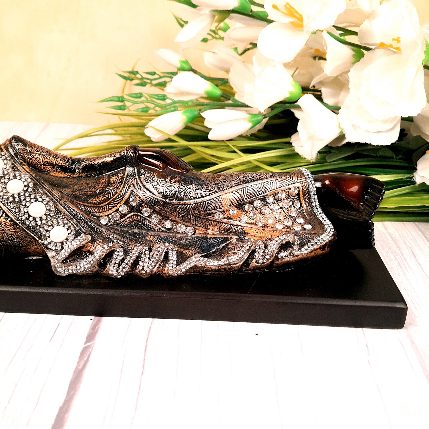 Buddha Statue with Rustic Look | Lord Gautam Buddha Showpiece in Sleeping Pose - For Living room, Home, Table, Office Decor & Gift- 14 Inch - apkamart