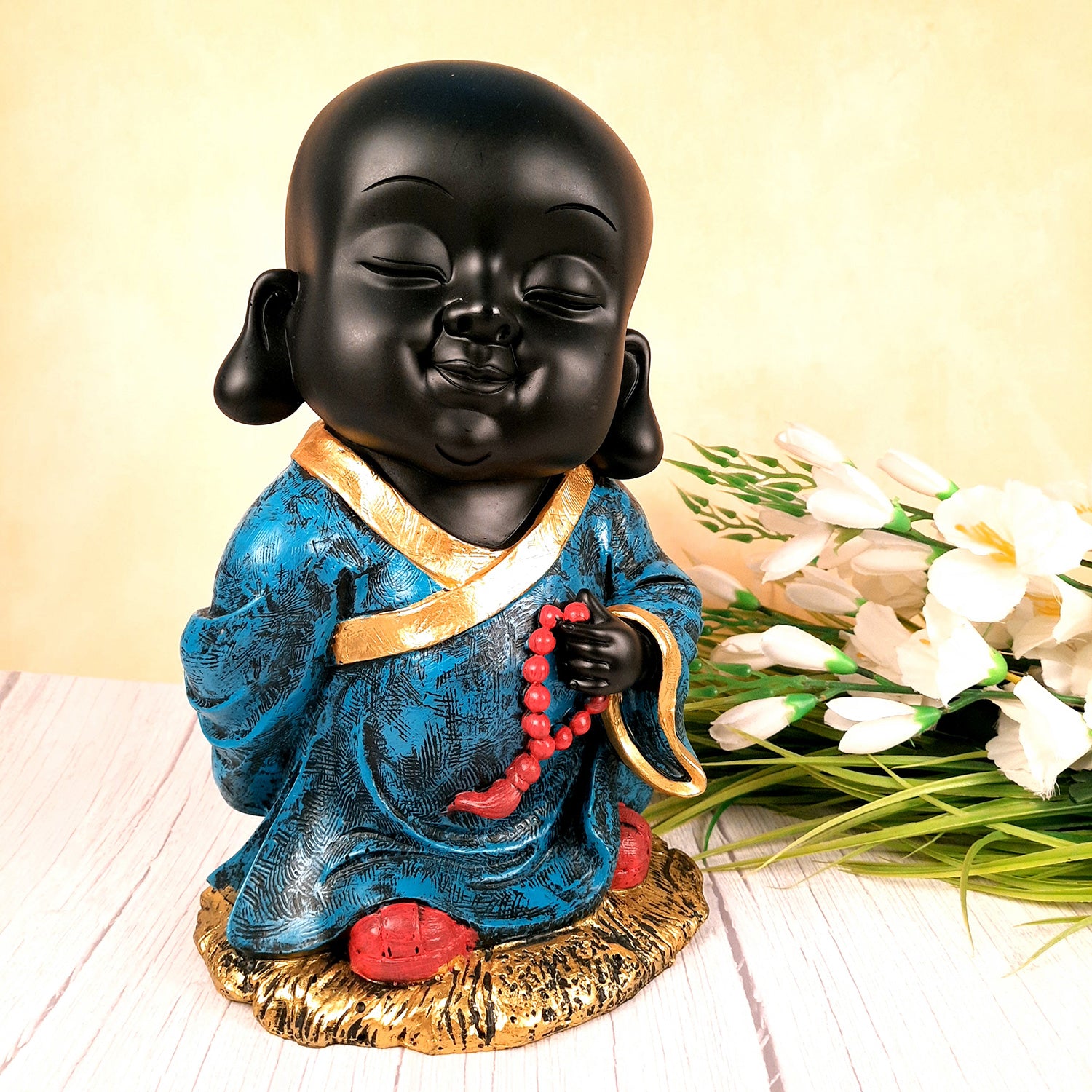 Baby Monk Showpiece with Rustic Look | Feng Shui Decor - For Good Luck, Home, Table, Office Decor & Gift - 10 Inch - apkamart