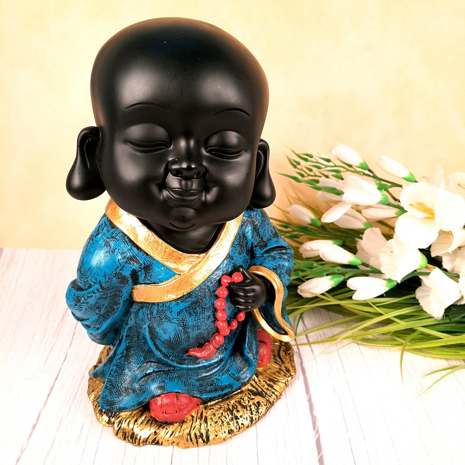Baby Monk Showpiece with Rustic Look | Feng Shui Decor - For Good Luck, Home, Table, Office Decor & Gift - 10 Inch - apkamart
