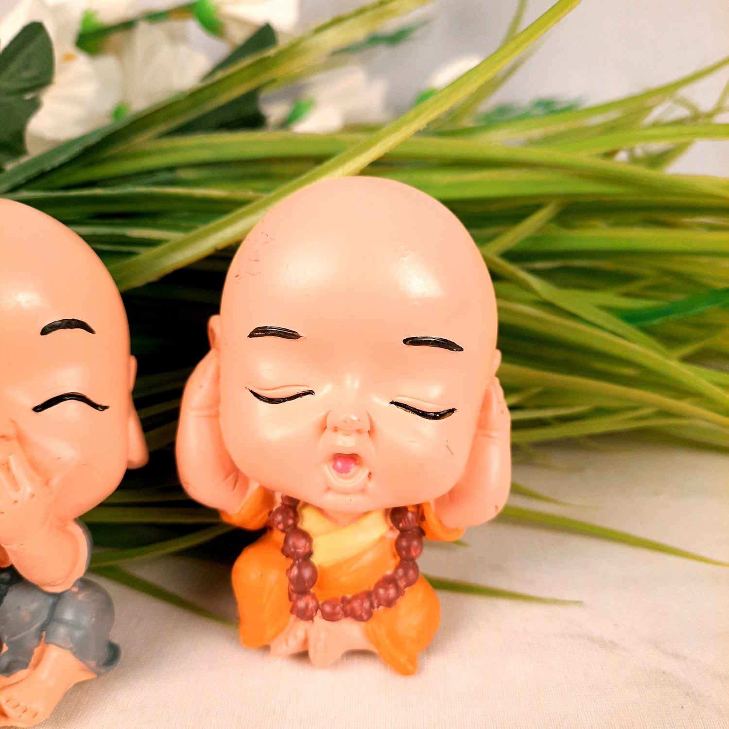 Baby Monk Showpiece Set | Feng Shui Decor - For Car Dashboard, Good Luck, Home, Table, Office Decor & Gift -3 Inch (Set of 3) - apkamart