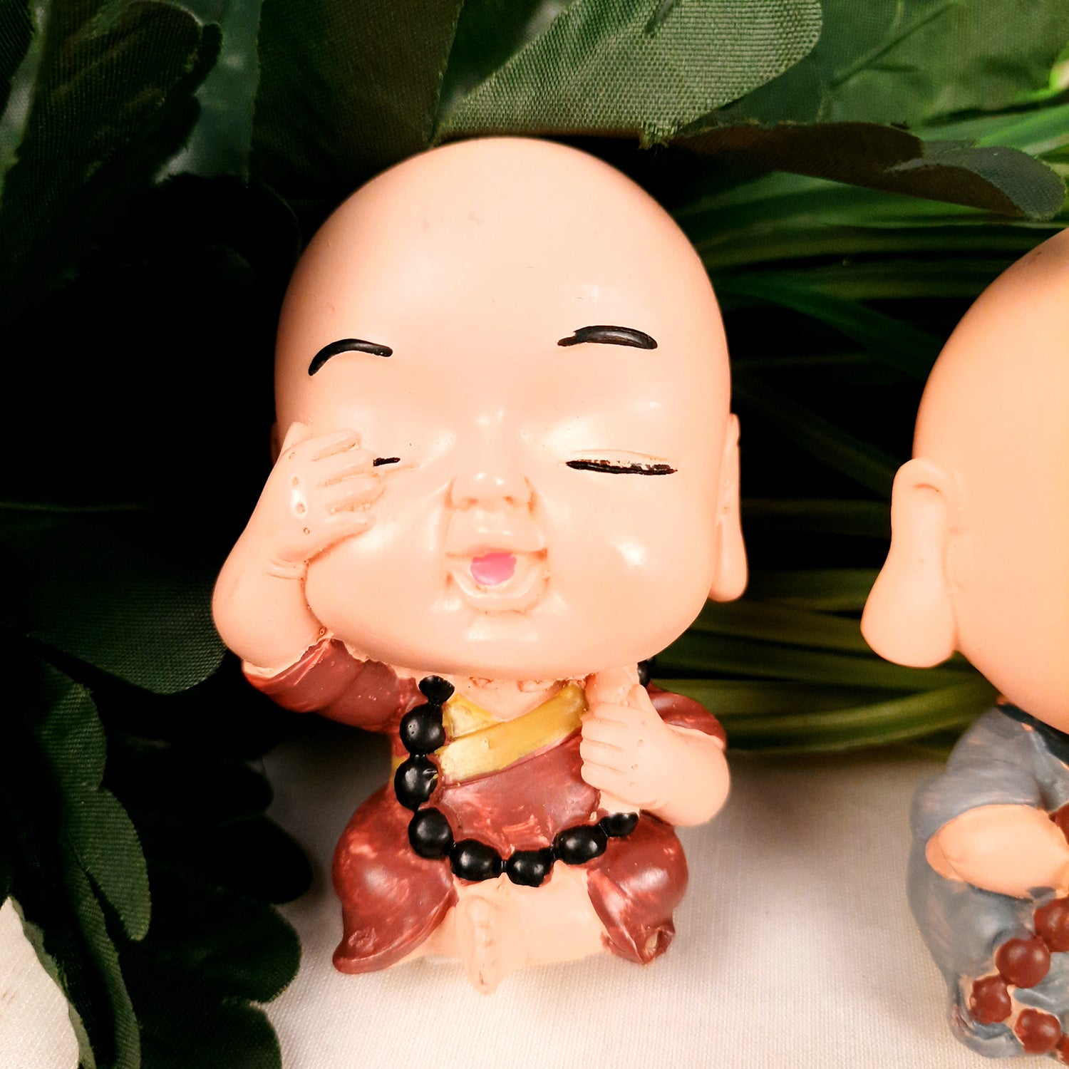 Baby Monk Showpiece Set | Feng Shui Decor - For Car Dashboard, Good Luck, Home, Table, Office Decor & Gift -3 Inch (Set of 3) - apkamart