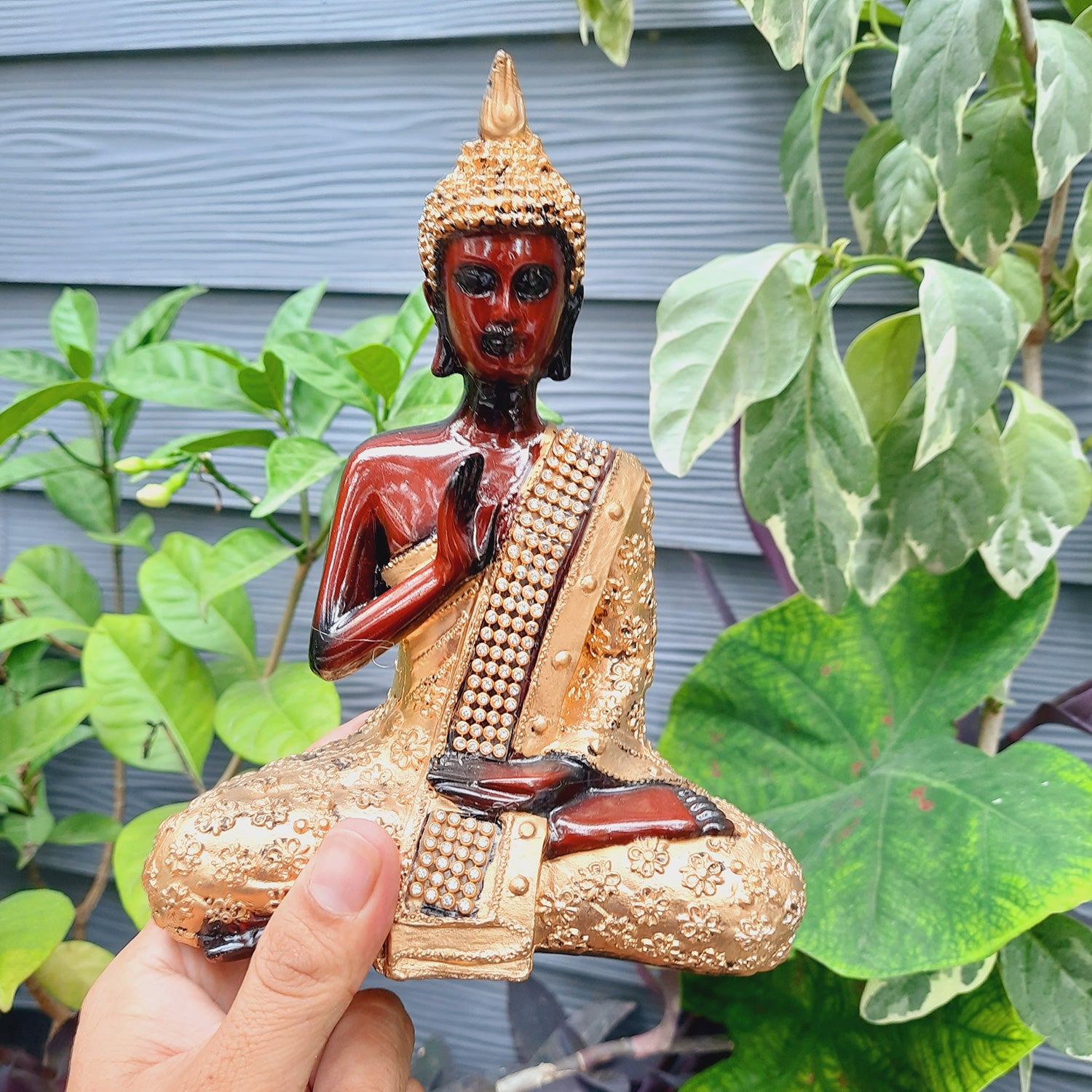 Buddha Statue with Rustic Look | Lord Gautam Buddha Showpiece in blessing Pose - For Living room, Home, Table, Office Decor & Gift - 8 Inch - apkamart