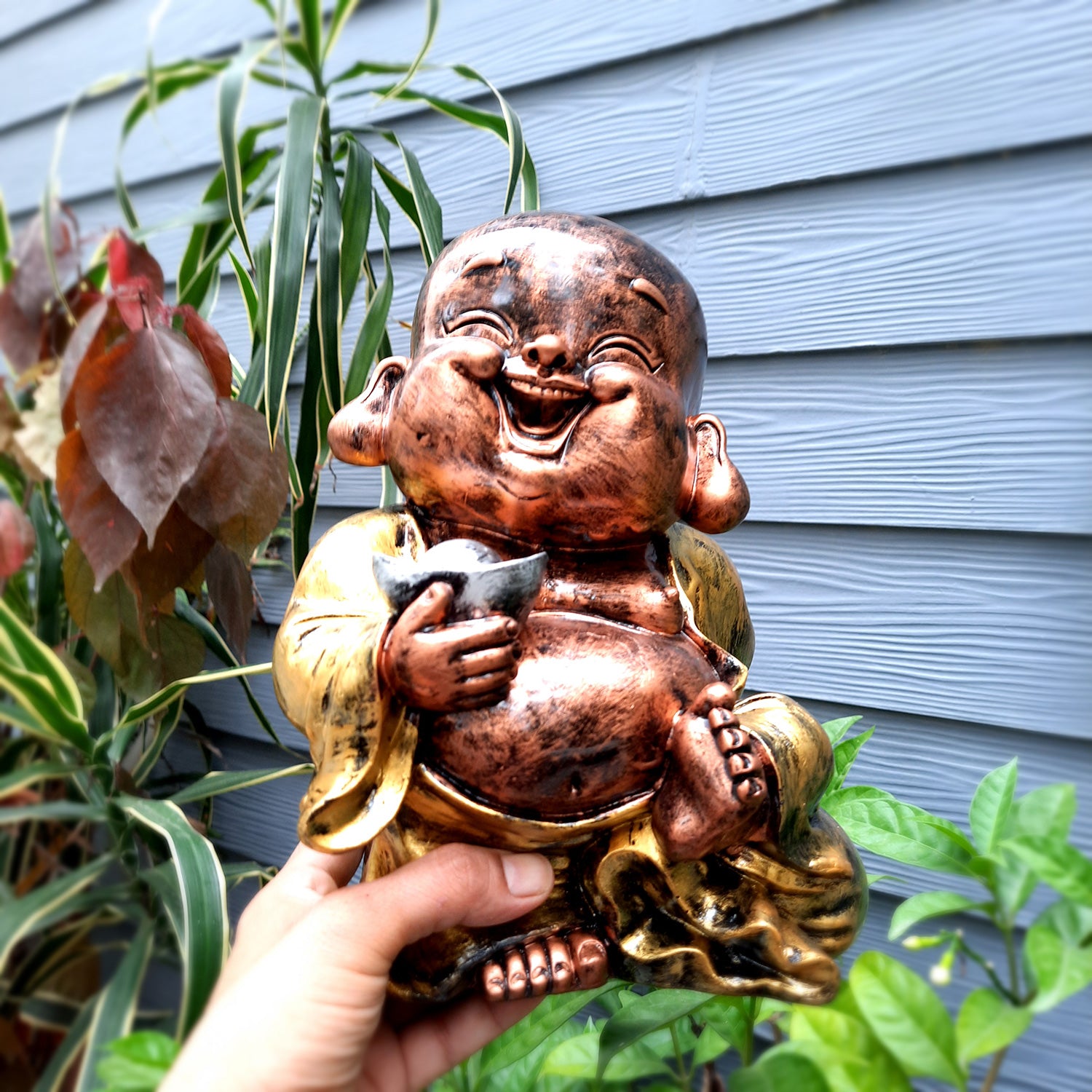 Laughing Buddha Showpiece | Baby Monk Statue - for Happiness, Positivity, Home Decor & Gift - 8 Inch - apkamart