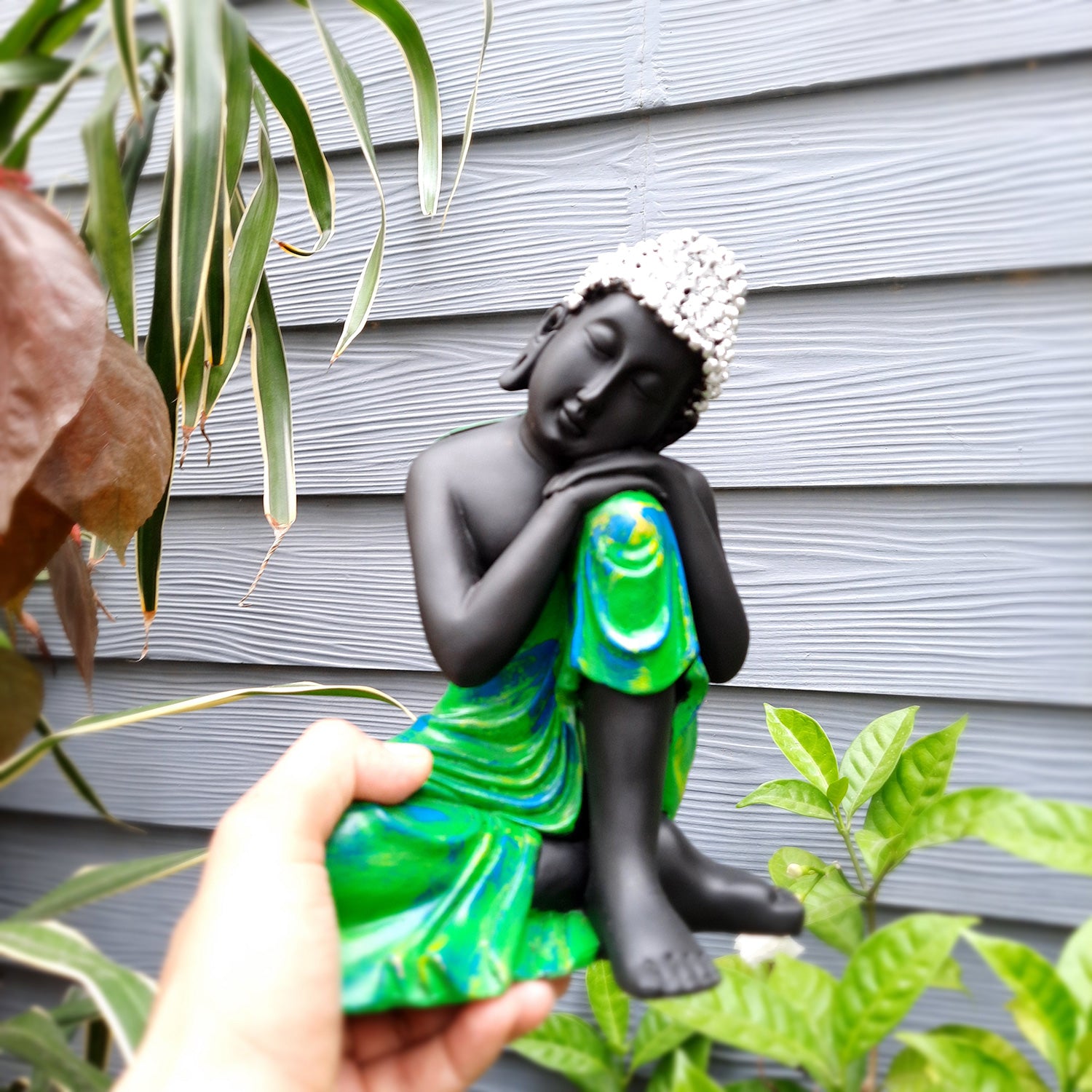 Buddha Statue with Rustic Look | Lord Gautam Buddha Showpiece in Relaxing Pose - For Living room, Home, Table, Office Decor & Gift - 8 Inch - apkamart