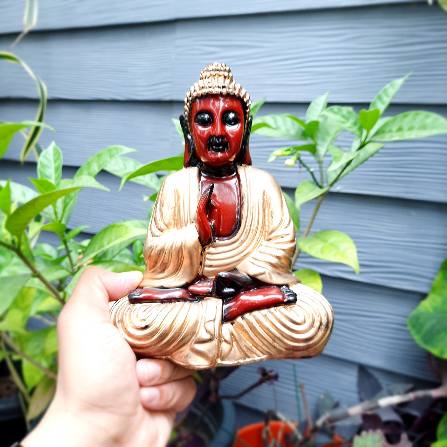 Buddha Statue with Rustic Look | Lord Gautam Buddha Showpiece in blessing Pose - For Living room, Home, Table, Office Decor & Gift - 7 Inch - apkamart