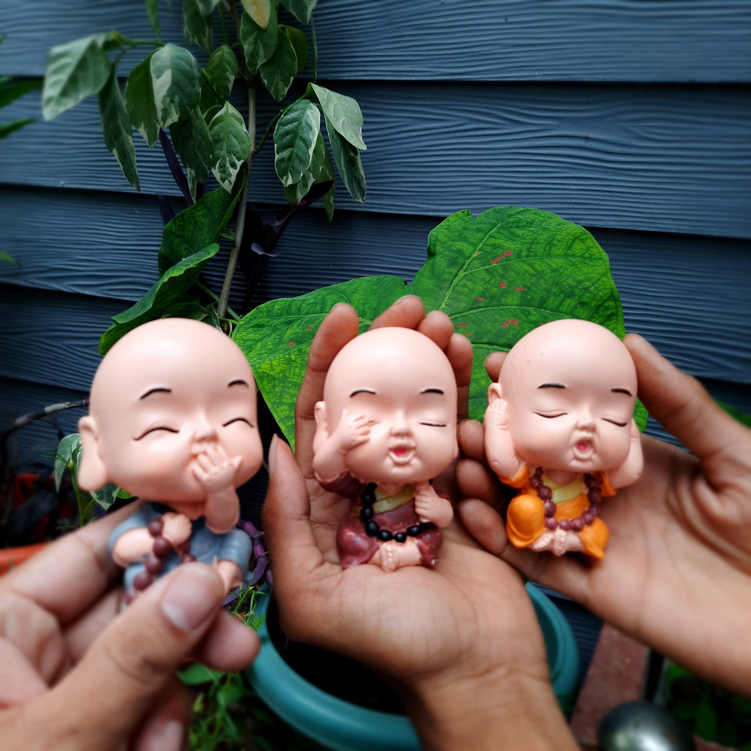 Baby Monk Showpiece Set | Feng Shui Decor - For Car Dashboard, Good Luck, Home, Table, Office Decor & Gift -3 Inch (Set of 3) - apkamart