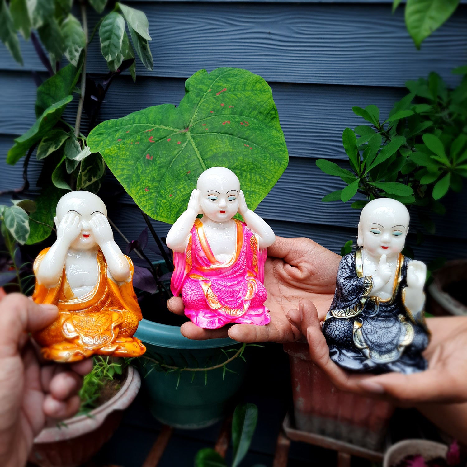 Baby Monk Showpiece - for Car Dashboard - 4 Inch (Set of 3)-apkamart