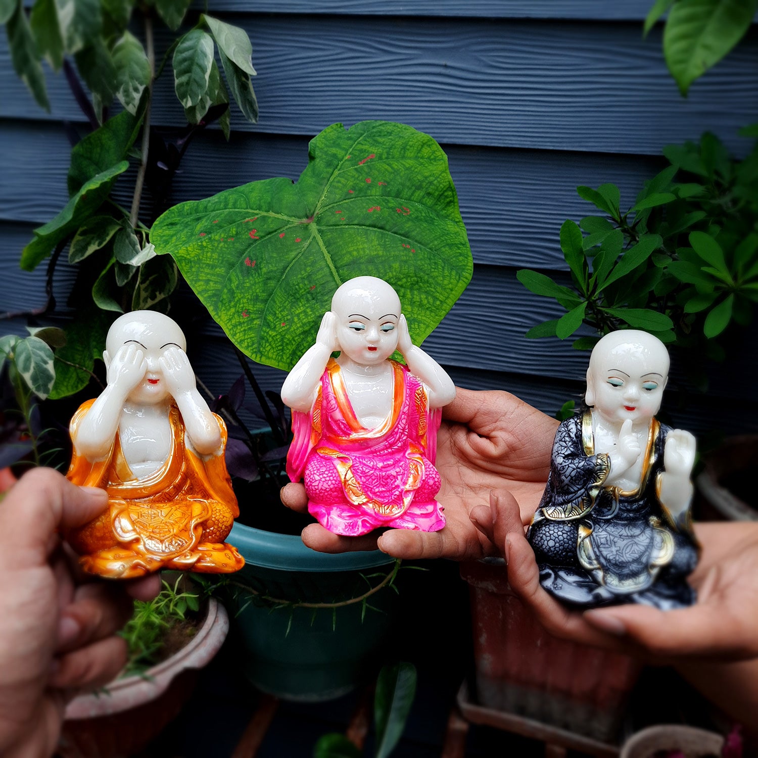 Baby Monk Showpiece - for Car Dashboard - 4 Inch (Set of 3)-apkamart