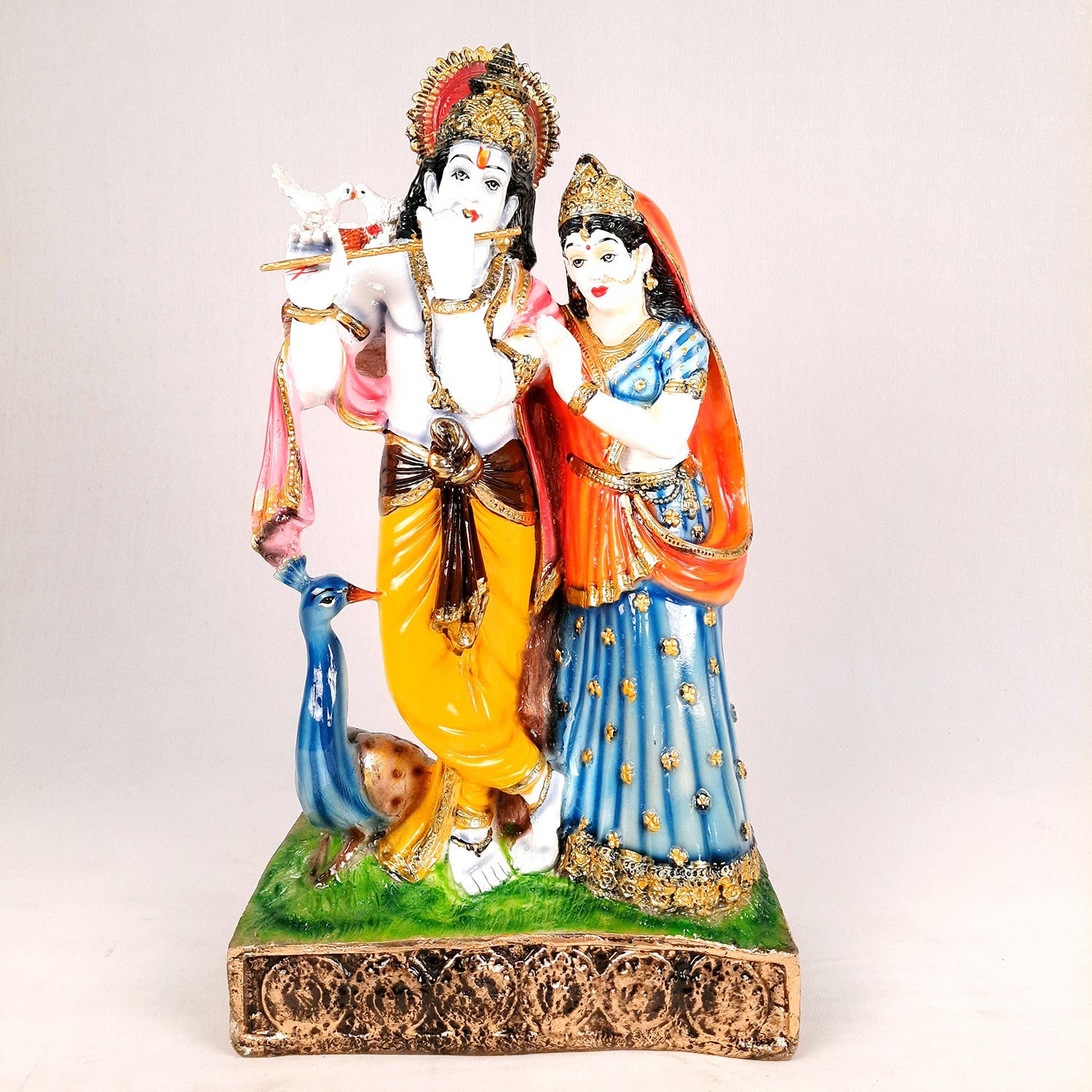 Radha Krishna Statue | Radha Krishna Murti with Peacock - For Table Decor & Gifts - 16 Inch- Apkamart